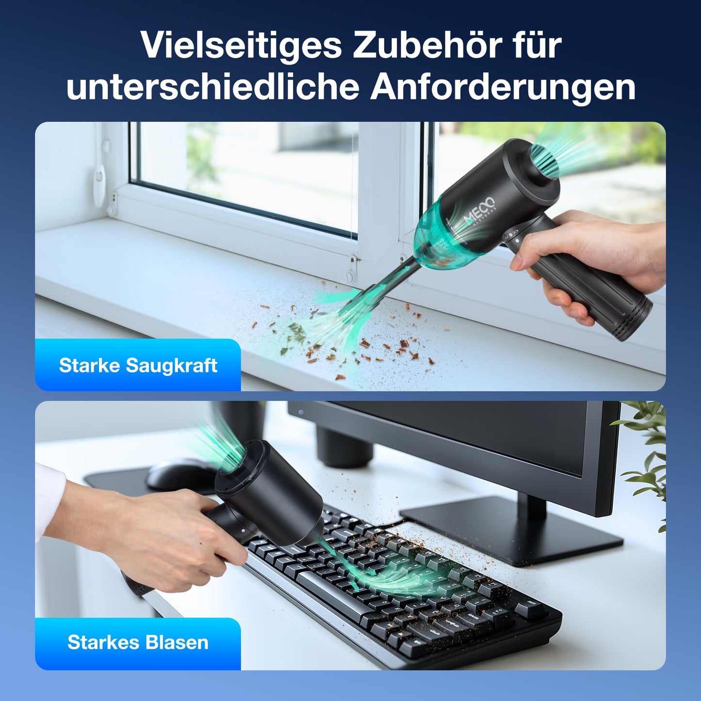 2 in 1 dust blower and compressed air spray, MECO ELEVERDE 90000RPM Electric Dust Blower, 12Kpa Wireless Keyboard Cleaning for Laptop, Sofa, 3-speed Air Duster Air Pressure Spray, Type-C Fast Charging