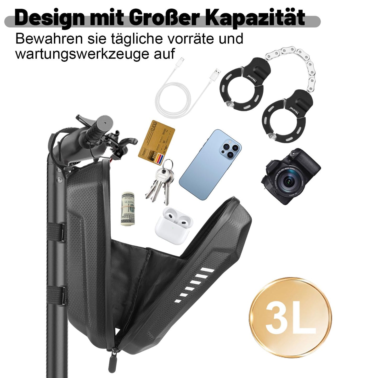 E-scooter lock, handcuff lock, lock for e-scooter and scooter lock, e-scooter accessory, handcuff cable lock for Segway, Ninebot, Xiaomi, NIU scooters (black)