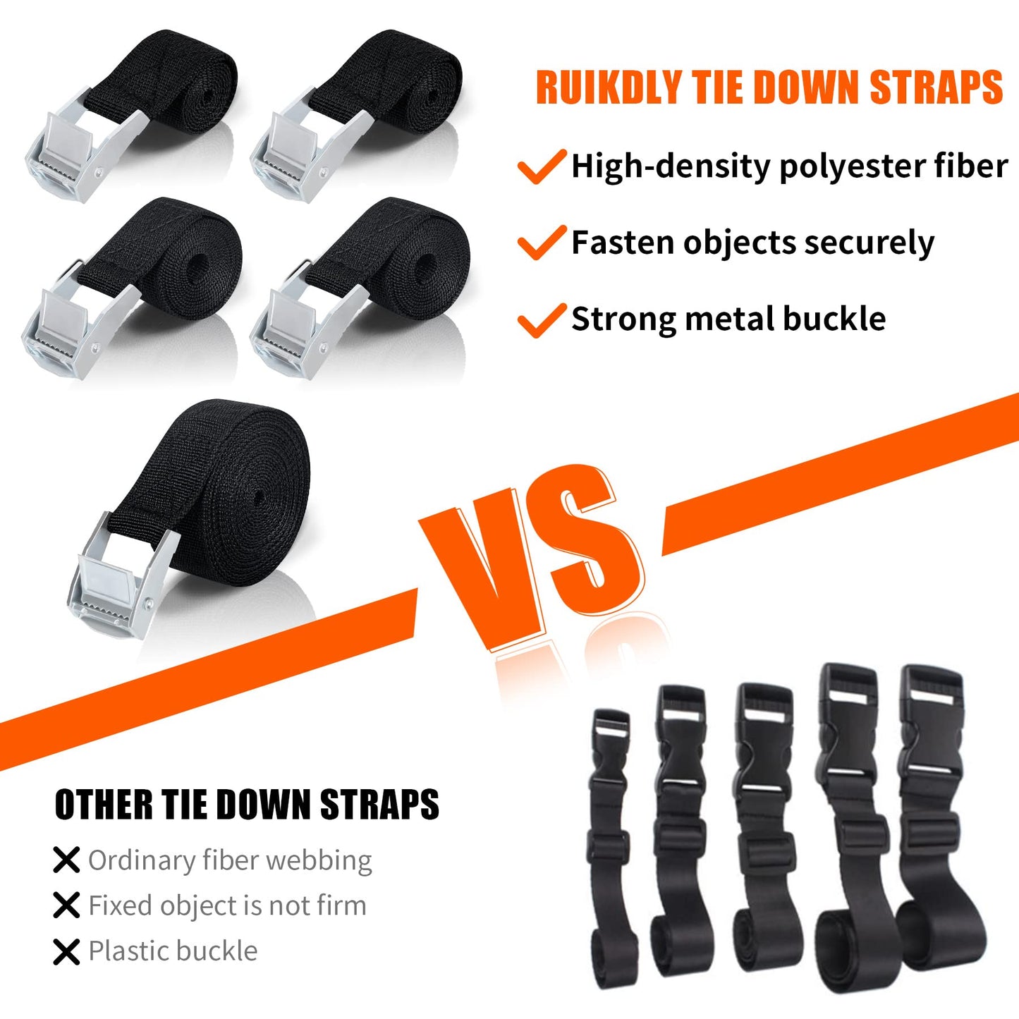 Ratchet tie-down straps, 2M, 5M, and 10M luggage carrier strap, Black fastening strap, Adjustable webbing straps with cam buckle for car, bicycle, hand truck, motorcycle, luggage, camping