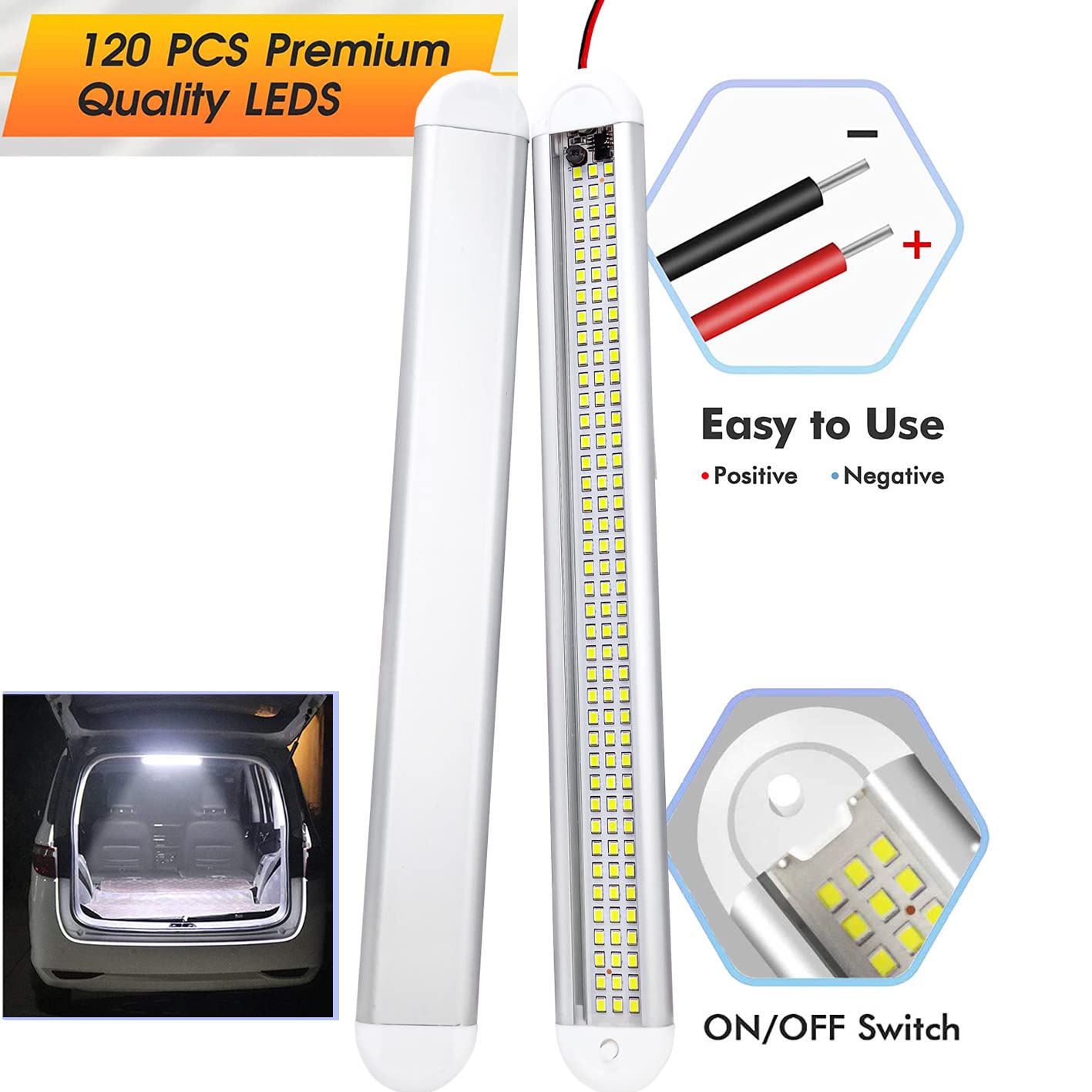 Intckwan (4 Pieces) 120 LED Car Interior Lighting, 12 Volt LED Lamp Camper, 12v LED Strip with Switch and 2 Extension Cables, LED for Car Van Bus Caravan Boat Camper Kitchen Bathroom Bar Truck