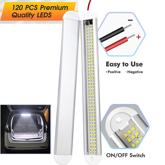 Intckwan (4 Pieces) 120 LED Car Interior Lighting, 12 Volt LED Lamp Camper, 12v LED Strip with Switch and 2 Extension Cables, LED for Car Van Bus Caravan Boat Camper Kitchen Bathroom Bar Truck