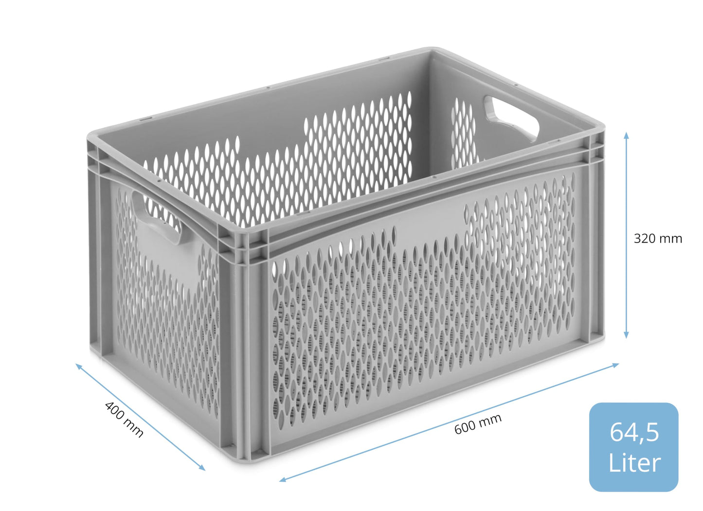 THE BOX FACTORY Euro container 600x400x320mm | Storage box | Plastic crates | Storage containers with handles | Sturdy stacking box | Euro box | Reusable container