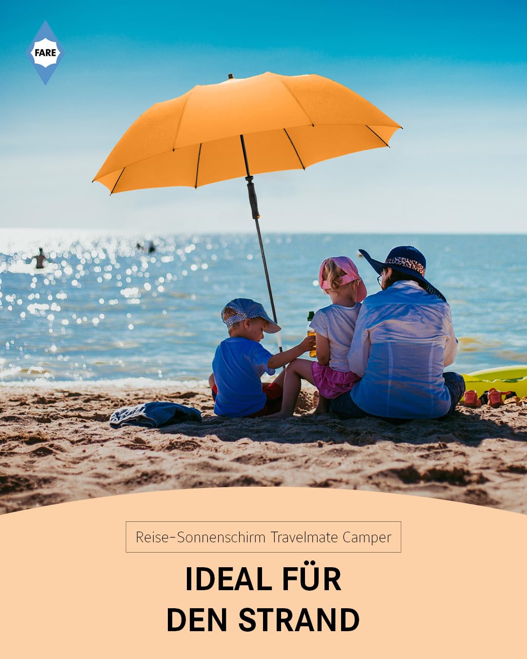 FARE Travel Sun Umbrella Travelmate Camper - Lightweight & Compact, UV Protection UPF50+, Ideal for Travel, Beach, Outdoor & Camping - Can also be used as a rain umbrella.