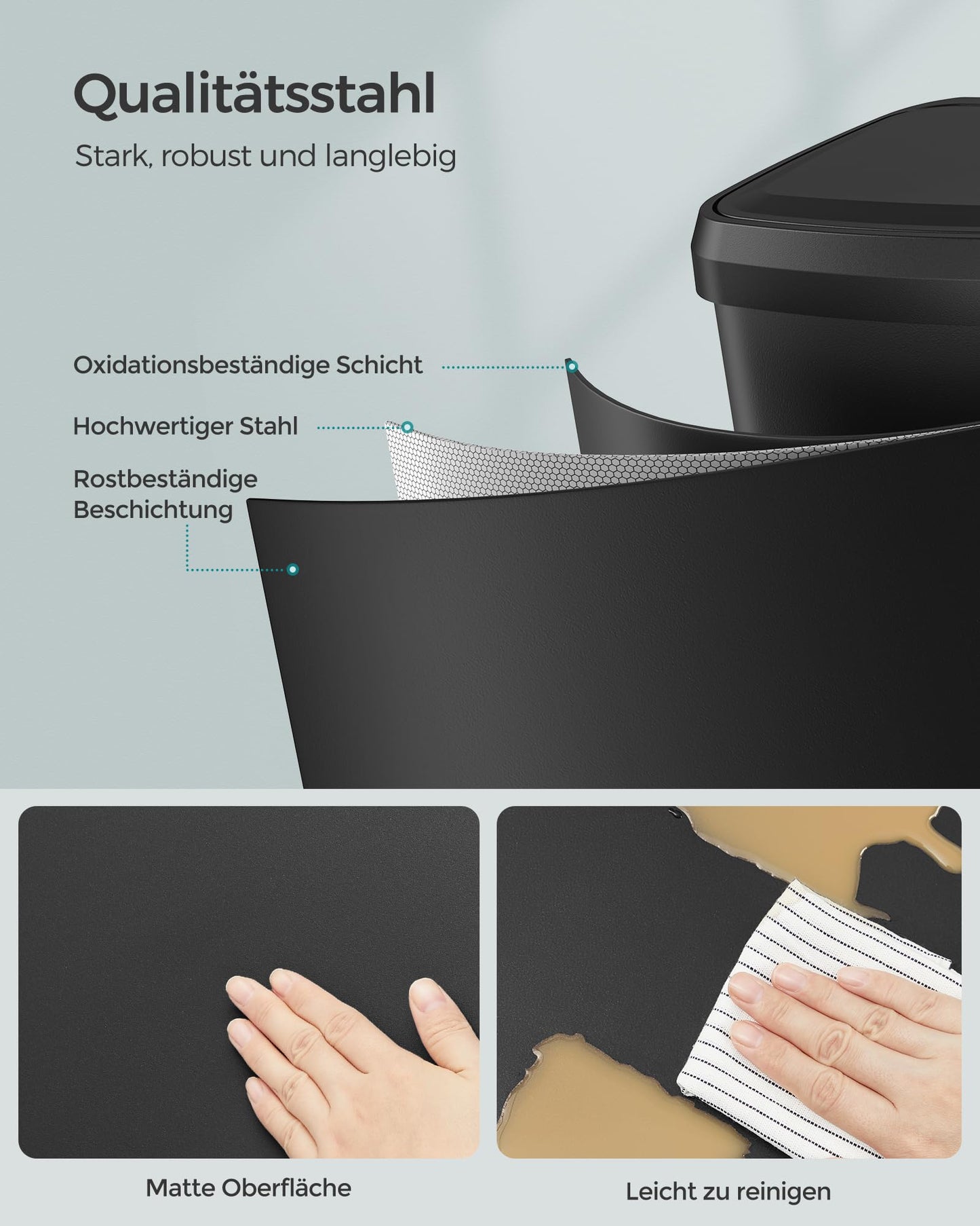 SONGMICS Kitchen Trash Can, 50 Liter Waste Bin, Metal Step Trash Can with Lid, Tall, Slim, and Spacious, Black LTB530B5002