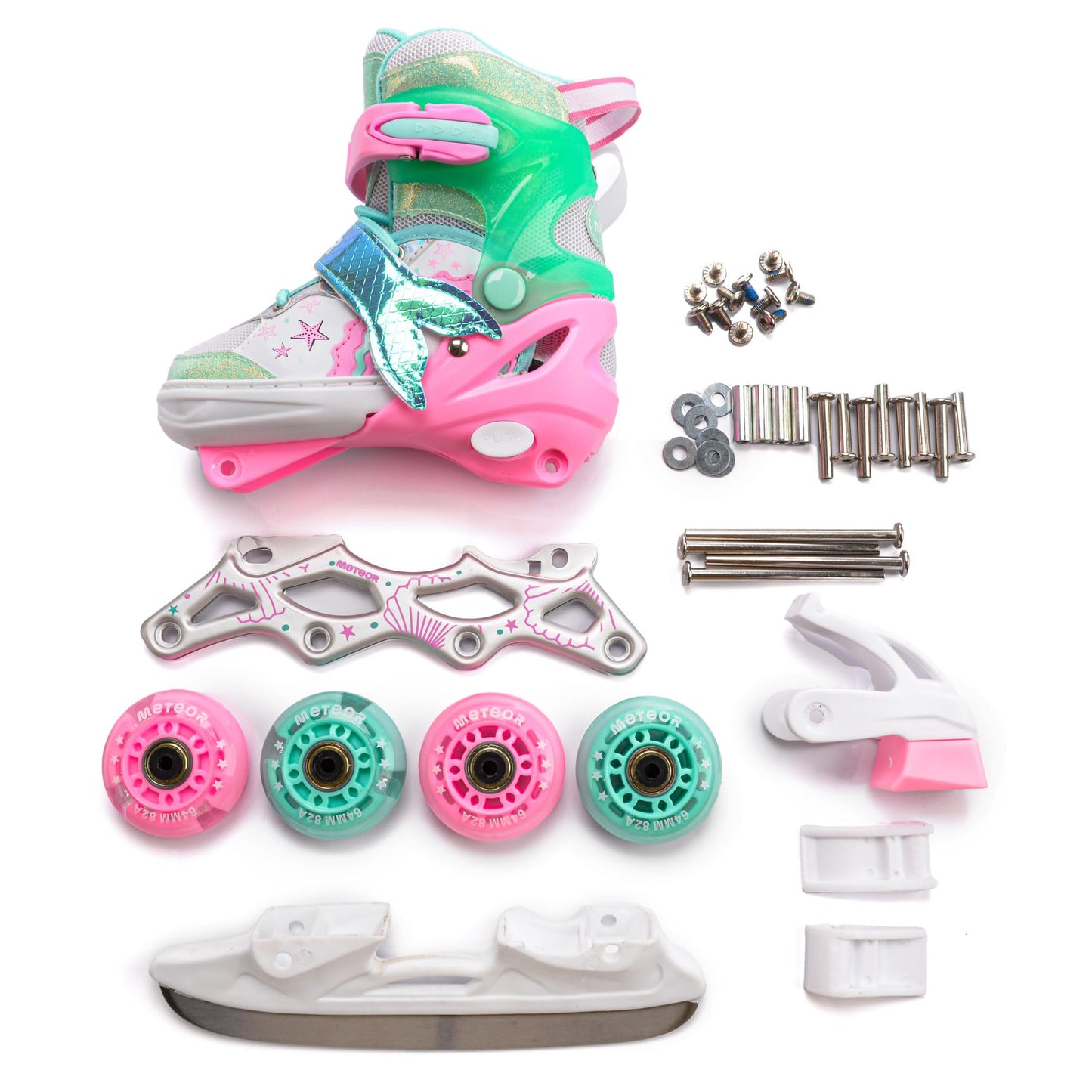 meteor® Inline Skates 4in1 Children's Inline Skates Roller Skates Roller Blades Quad Skates Carbon Children's Adjustable Skate Big Wheels