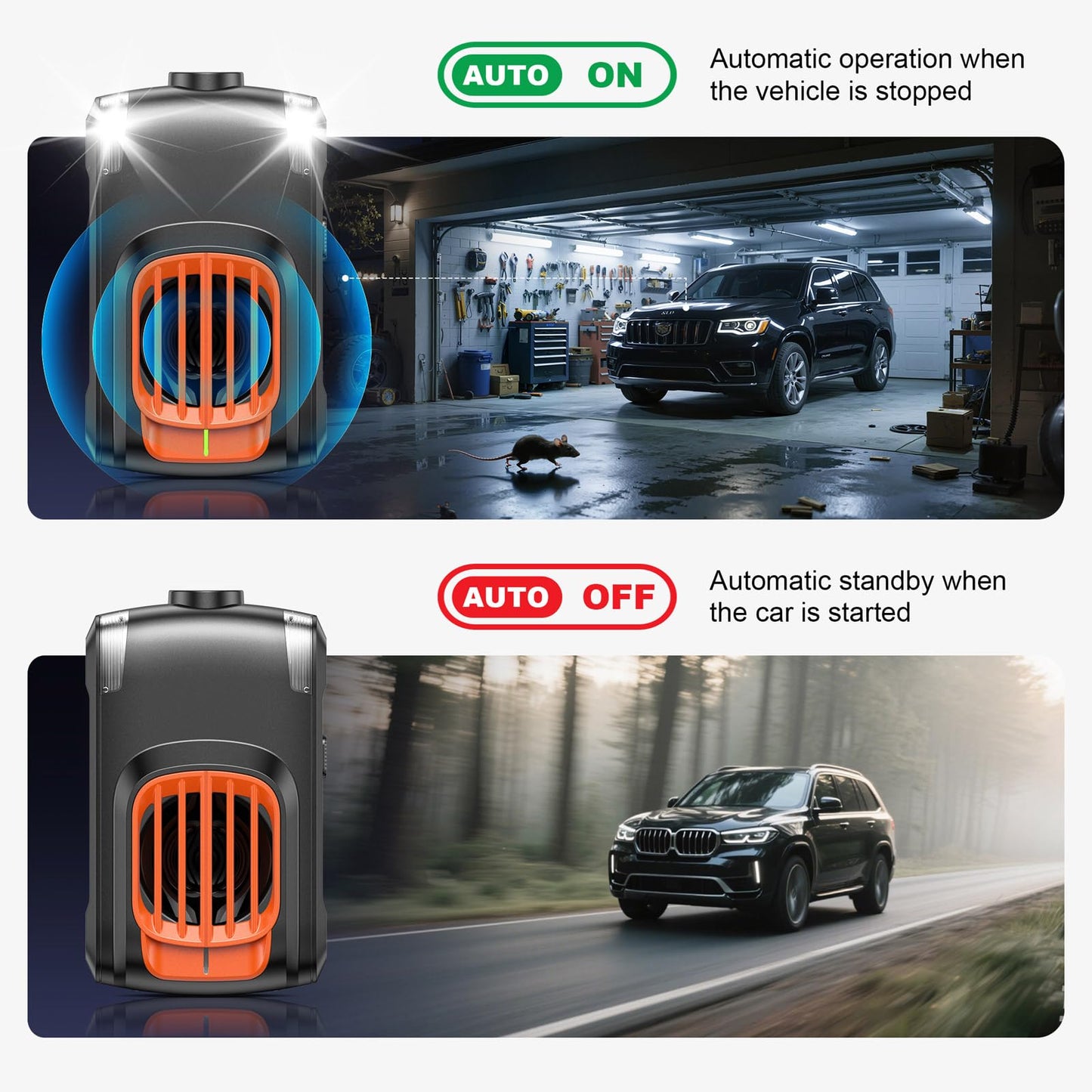 HOPPE'S Marder Repellent for Car, Ultrasonic Mouse Deterrent, 12V Car Battery Rechargeable Marder Defense, Mice Repellent with LED Lights and Ultrasonic - 2 Pieces