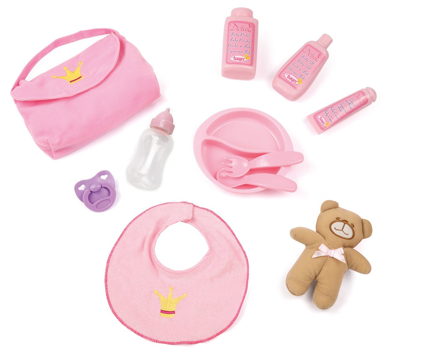 Bayer Design 94694AA, interactive doll Piccolina Magic Eyes, purple, 46cm & doll clothes for 40-46cm dolls, pants, top, hat, scarf, doll accessories, pink, green.