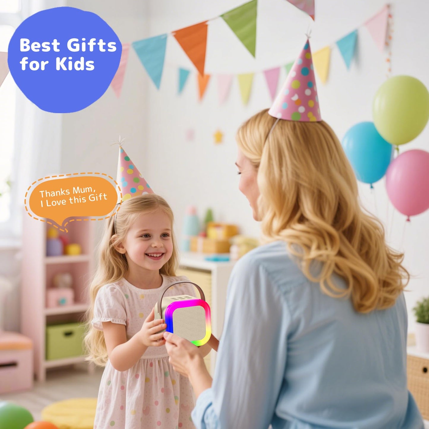 Great Karaoke Machine for kids and adults, Mini Karaoke Machine with 2 microphones, Portable Bluetooth speaker with voice effects & LED lights, Gifts toy for girls and boys.