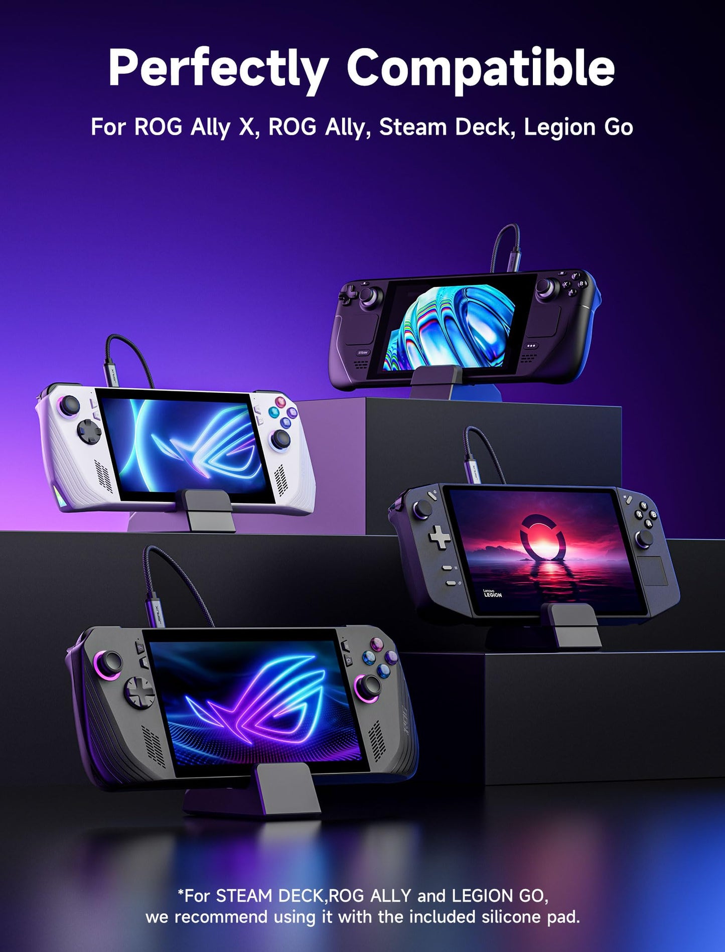 JSAUX 6-in-1 Docking Station Compatible with ROG Ally X/ROG Ally/Steam Deck/Legion Go/Legion Go S, with HDMI 4K@120Hz, Gigabit Ethernet, USB A & USB C 3.0, and 100W PD Charging - HB0609 Black
