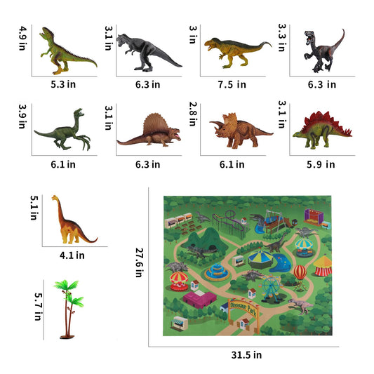 TEMI Dinosaur Toy Figure with Activity Play Mat & Trees, educational realistic Dinosaur playset to create a Dino World featuring T-Rex, Triceratops, Velociraptor for kids 3+