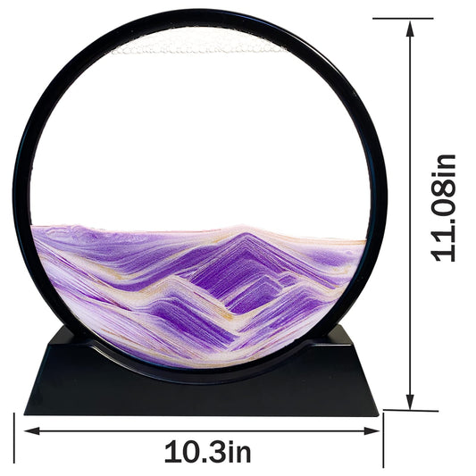 Yuomiker Dynamic 3D Sand Art to Rotate, Flowing Sand Painting in Circular Glass Frame, Moving Sand Picture Natural Landscape, Relaxing Decoration for Office Home Desktop Art (Purple, 12")