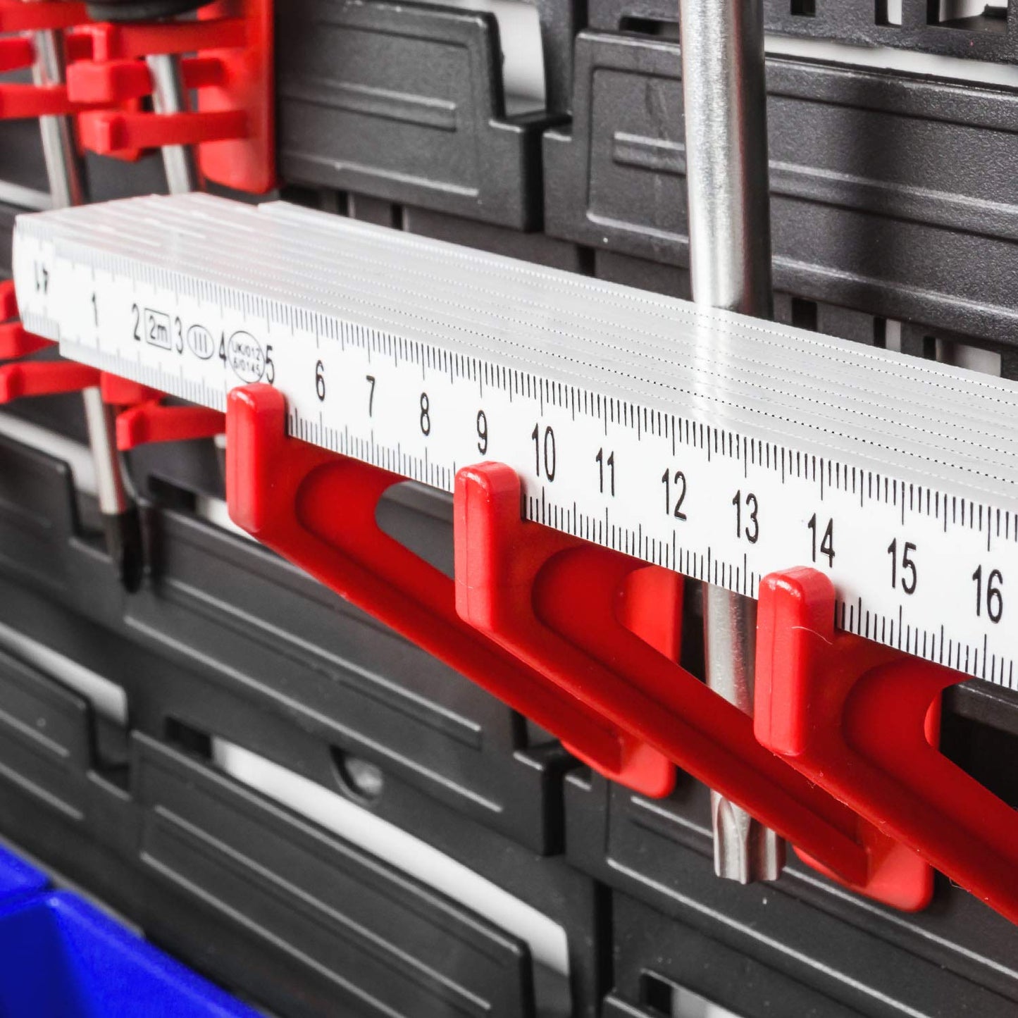 PAFEN storage system wall shelf XXL 1158 x 780 mm - Extra strong tool wall with stacking boxes - 111 pieces - Red tool holders + Blue boxes