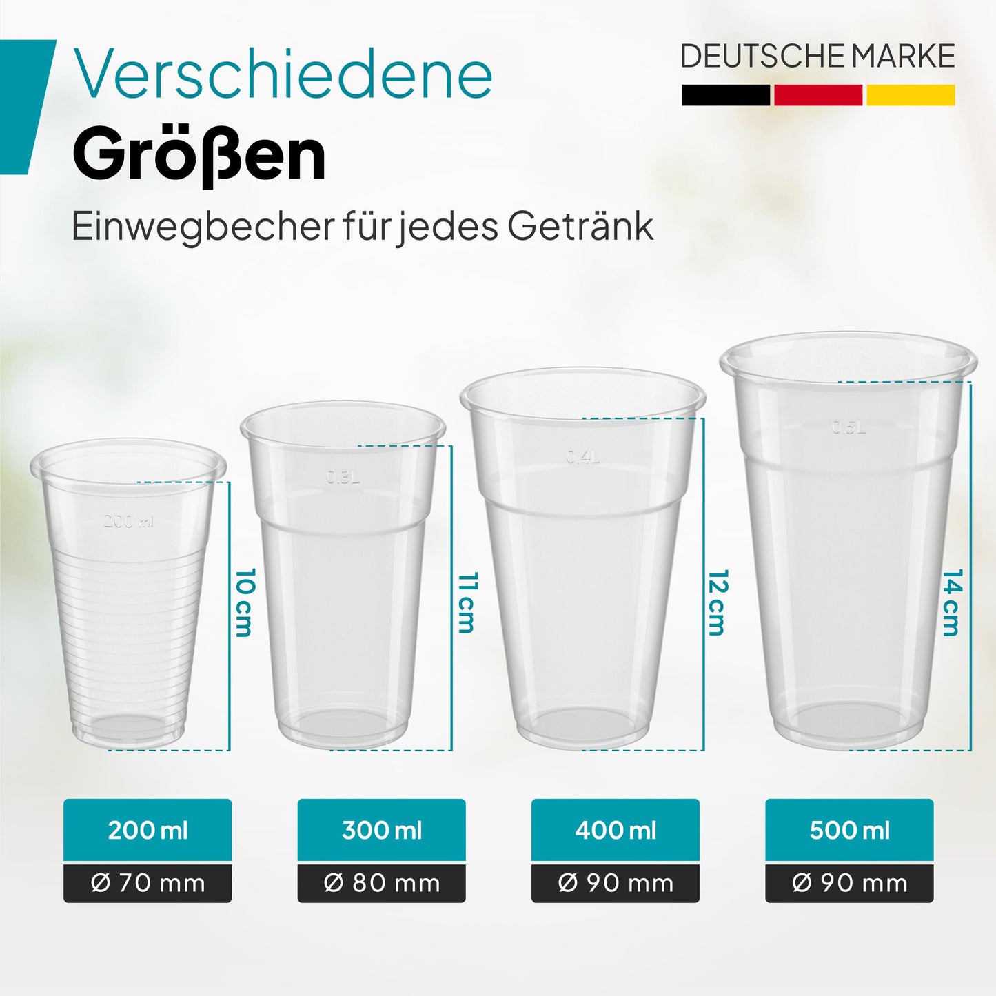 Commerline 100 Piece Plastic Cups 0.5L Drinking Cups, Plastic Transparent Cups, Party Cups, Plastic Cups, Water Cups Dispensing Cups