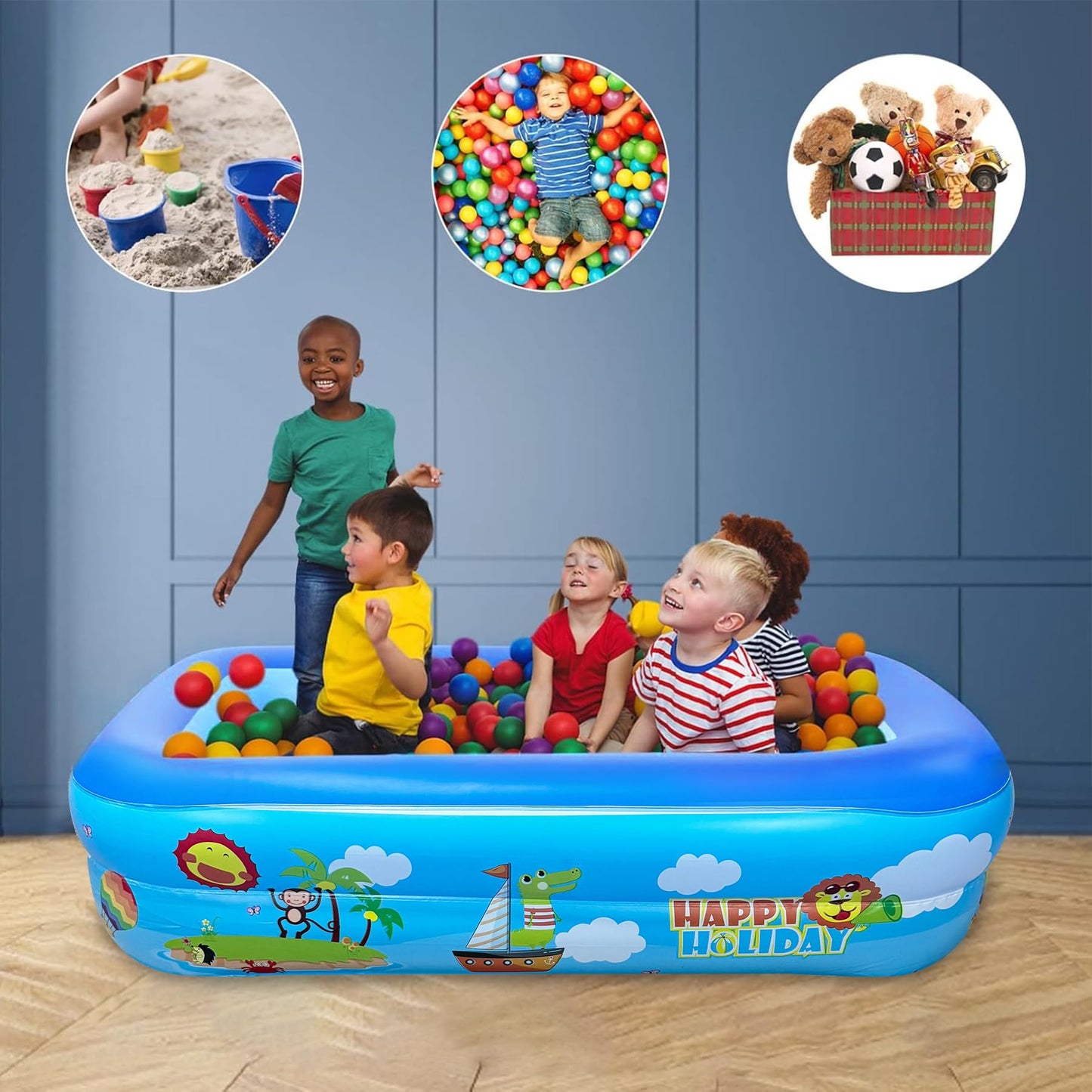 Children's paddling pool, Inflatable pool, Inflatable paddling pool, Kids pool, Kids paddling pool, Swimming pool, Inflatable pool, Inflatable kids pool, 2 rolls 105 x 75 cm Height 30 cm