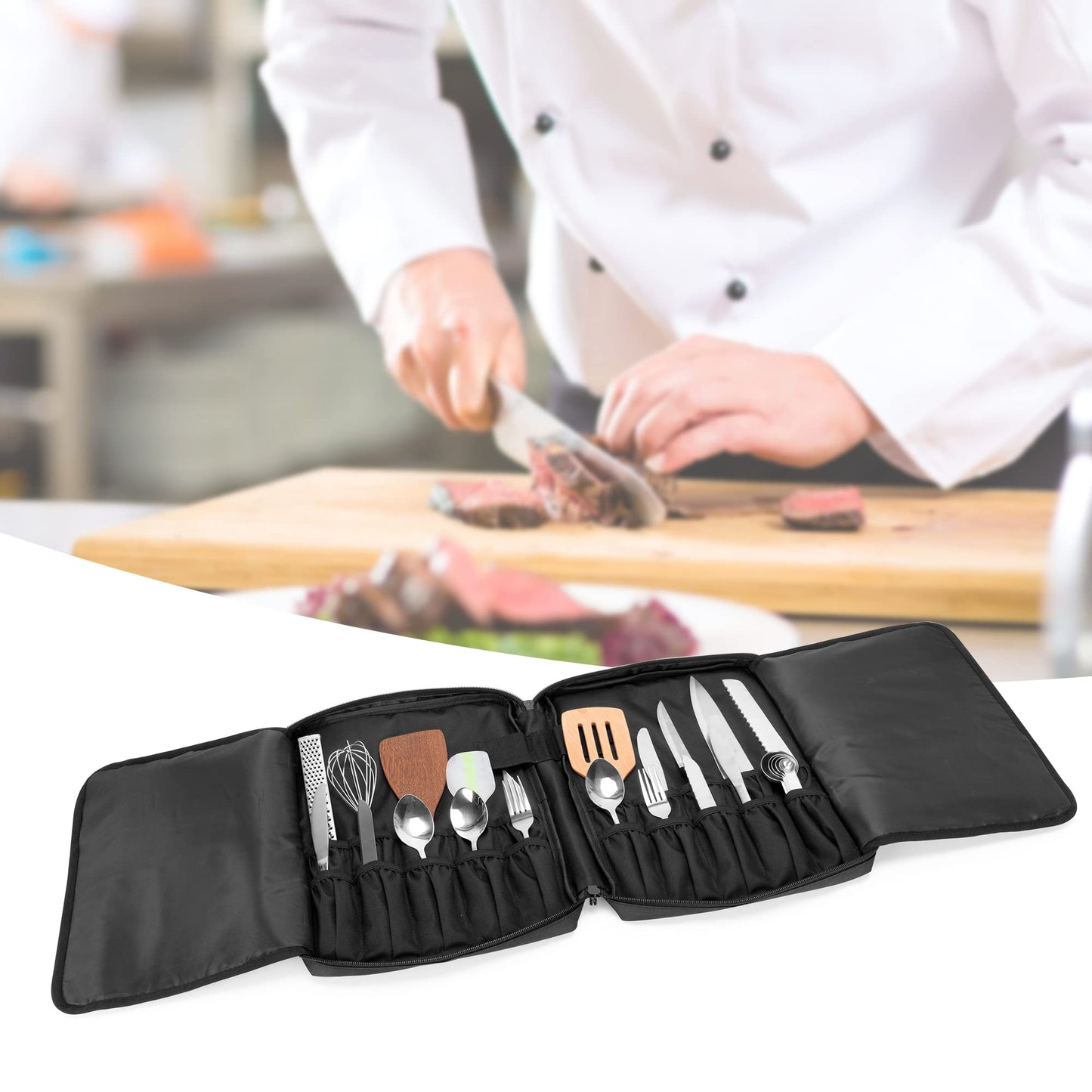 samdew Travel Chef Knife Bag, Professional Knife Storage Bag for Chefs with 20 slots & lockhole, Chef Roll Bag for Show Utensils, Bag only