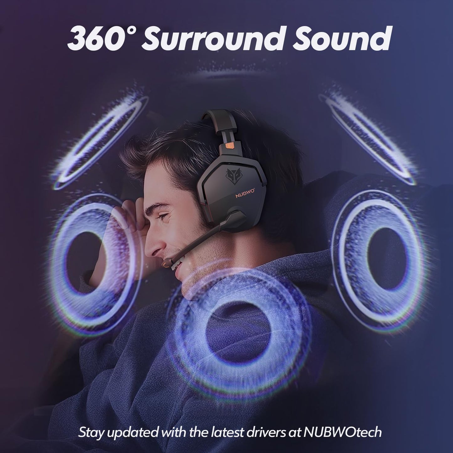 NUBWO G06 Dual Wireless Gaming Headset with microphone for PS5, PS4, PC, Mobile: 2.4 GHz Wireless + Bluetooth - 100 hours - 50mm driver - Orange