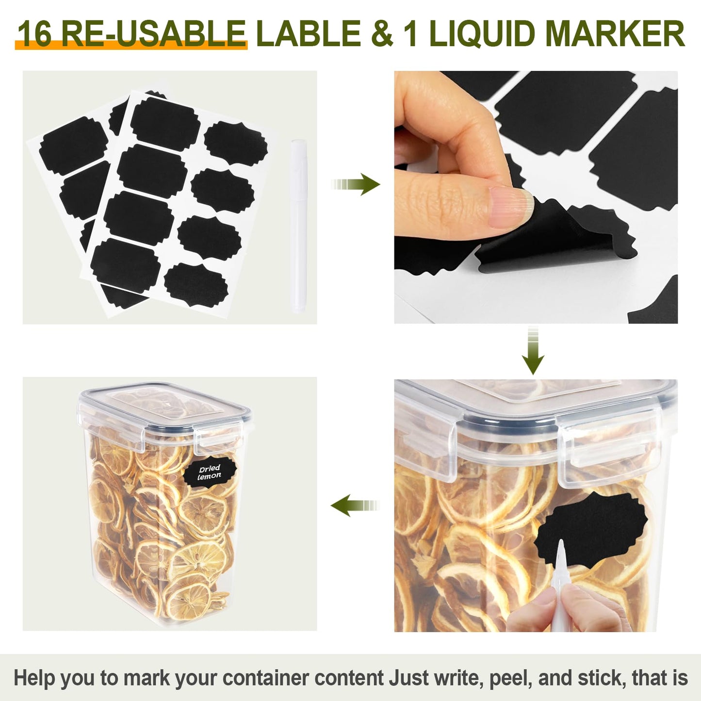 Cinnani 2L storage container set, set of 8 airtight storage containers with lids, cereal dispenser & food storage containers, BPA free kitchen storage box for storing pasta, cereal, rice, flour
