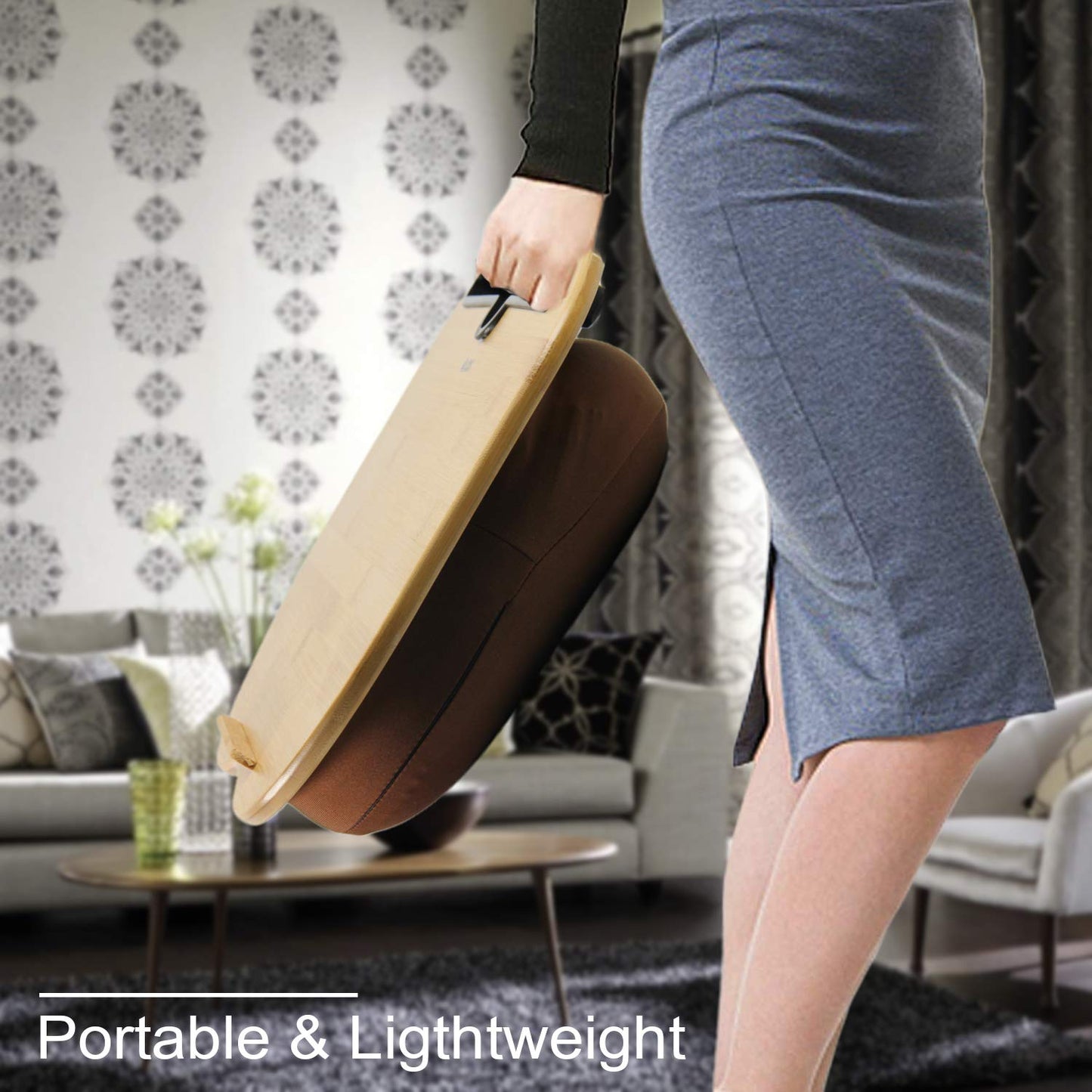 VLOXO Portable Laptop Cushion Bamboo for Bed & Couch, soft padding, ergonomic Knee Tray Cushion with cable hole & anti-slip stripes Lap Desk for max.14 inch Notebook, Tablet, MacBook