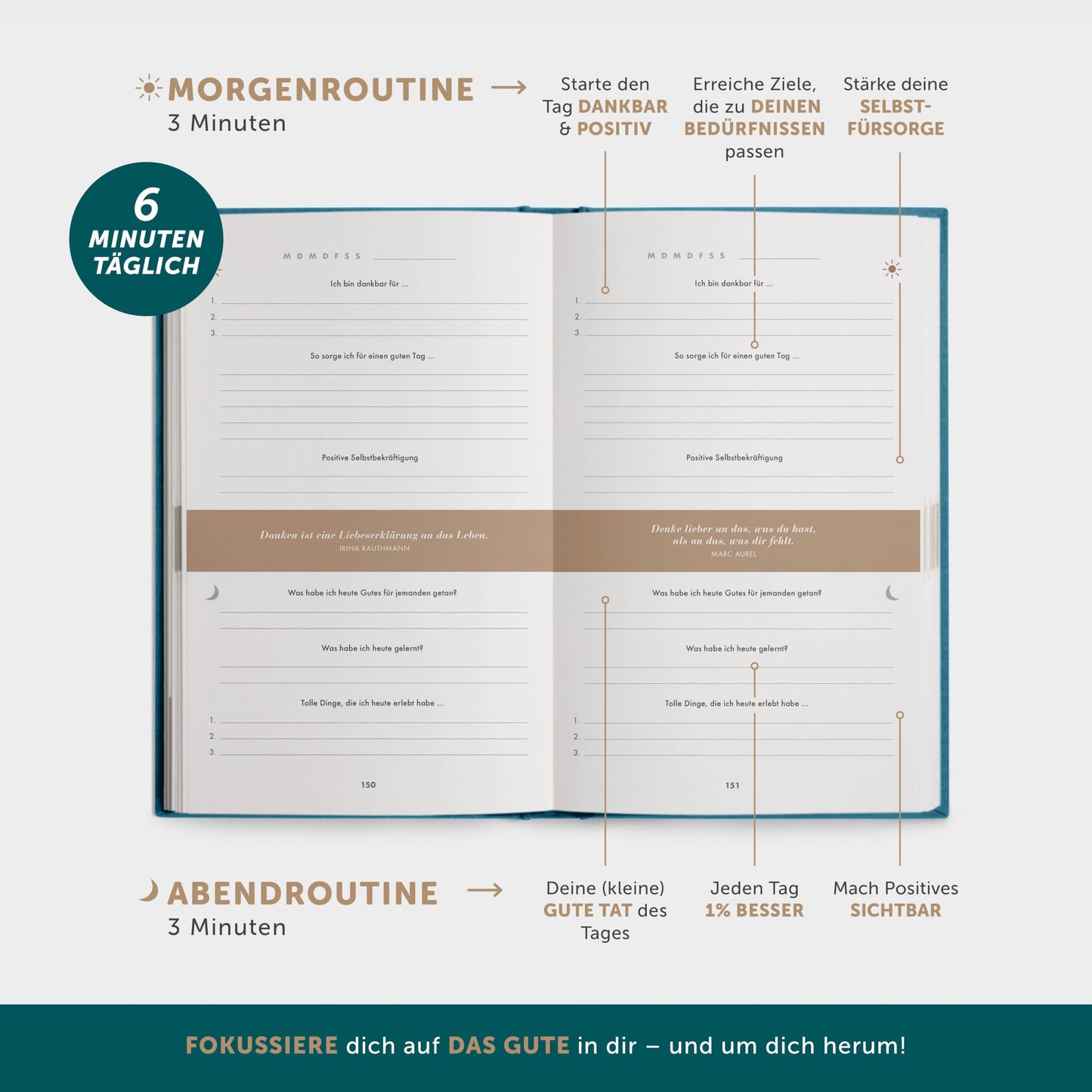 6-Minute Diary for Adults 2025 (The Original) - Mindfulness Journal, Scientifically Based Journal Book - Gratitude Journal for Increased Resilience & Self-Love