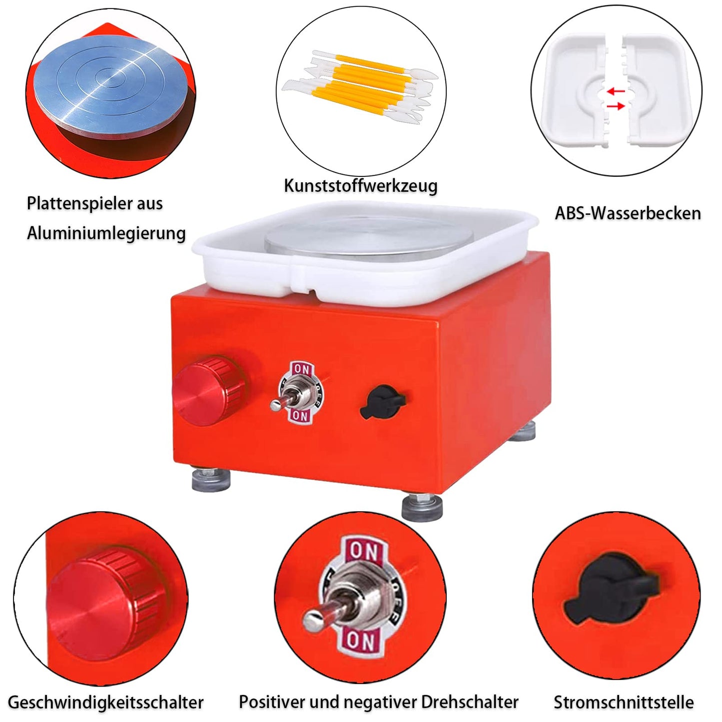 DYOUen Electric Pottery Wheel - Clay Machine With 10 cm Turntable and Removable ABS Soundproofing Pottery Wheel Electric Mini Pottery Set for Beginners (Red)
