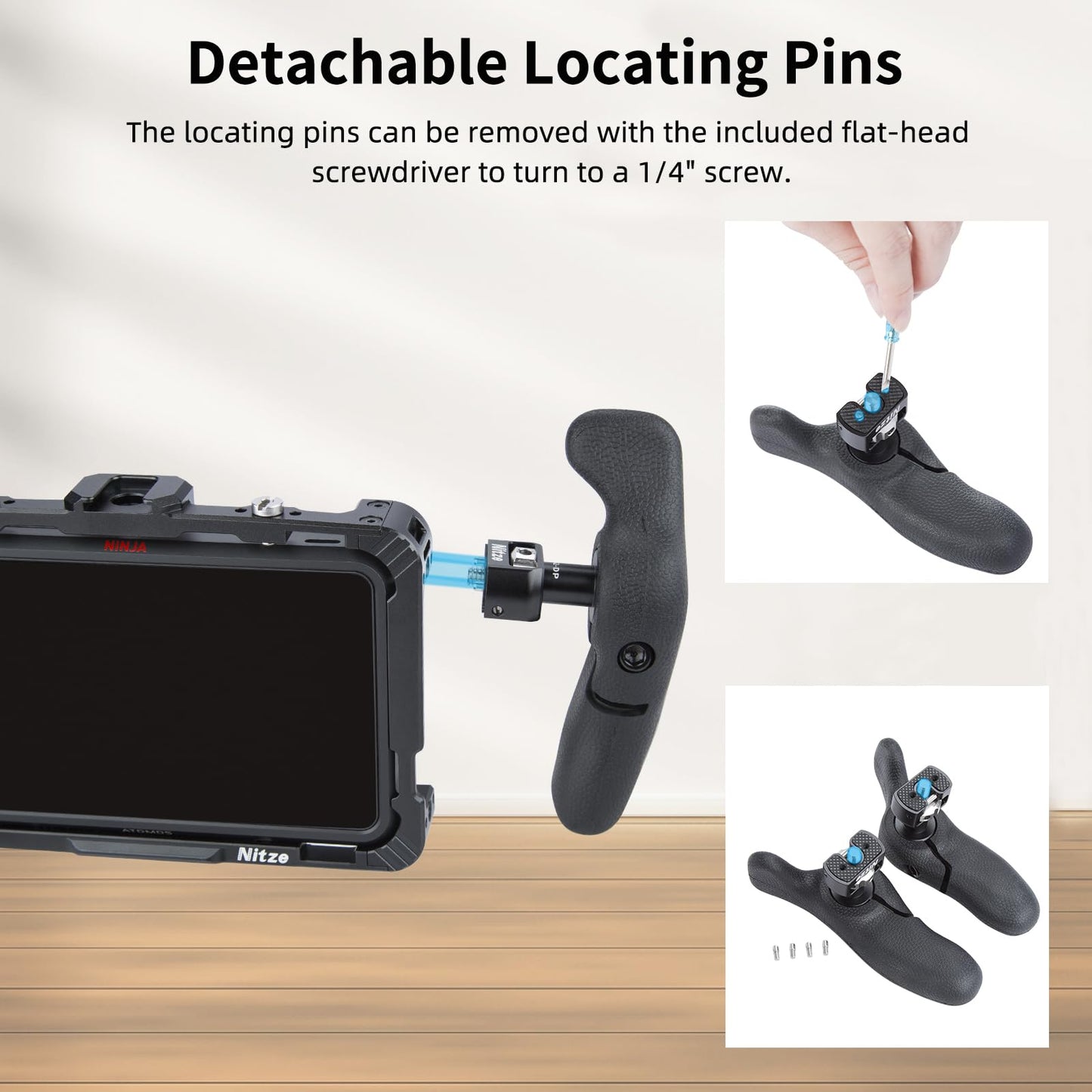 Nitze Side Handle, side handle kit with 1/4" screw and removable positioning pins for smartphone/iPad/monitor/camera cages - PA32D