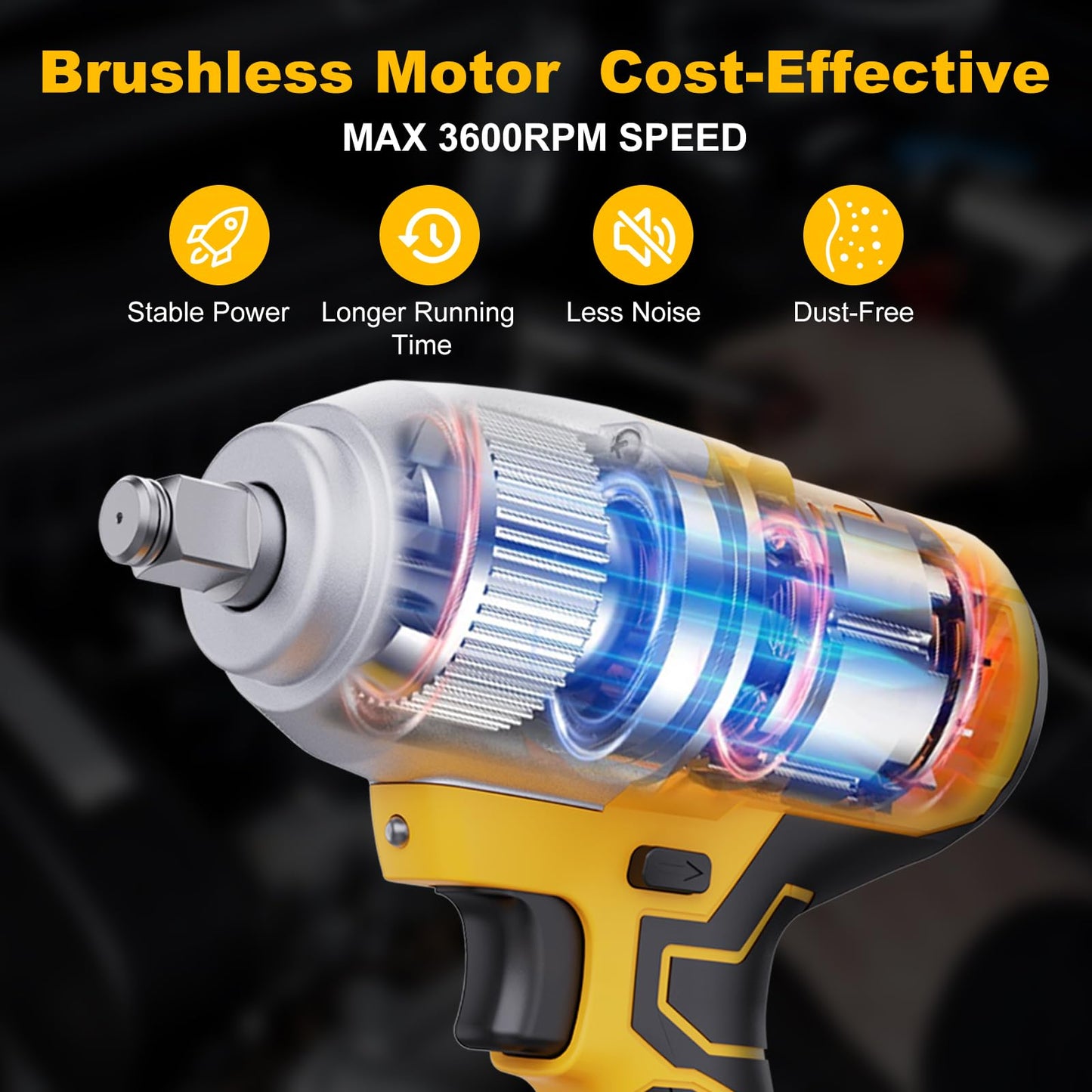 Mowis 700N.m professional 21V cordless impact wrench with 4.0Ah battery, 4800 RPM brushless motor, 3 variable speeds, 4 sockets for automotive and household use.