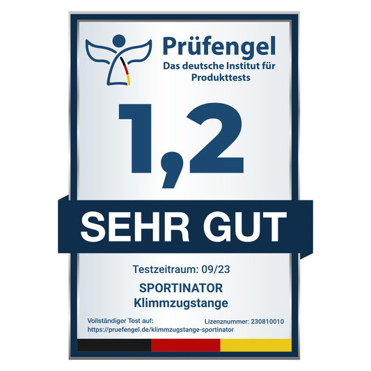 SPORTINATORยฎ Doorway Pull-Up Bar for your home gym. Length 60-102 cm, compact, safe & easy to install without drilling, supports up to 150 kg.