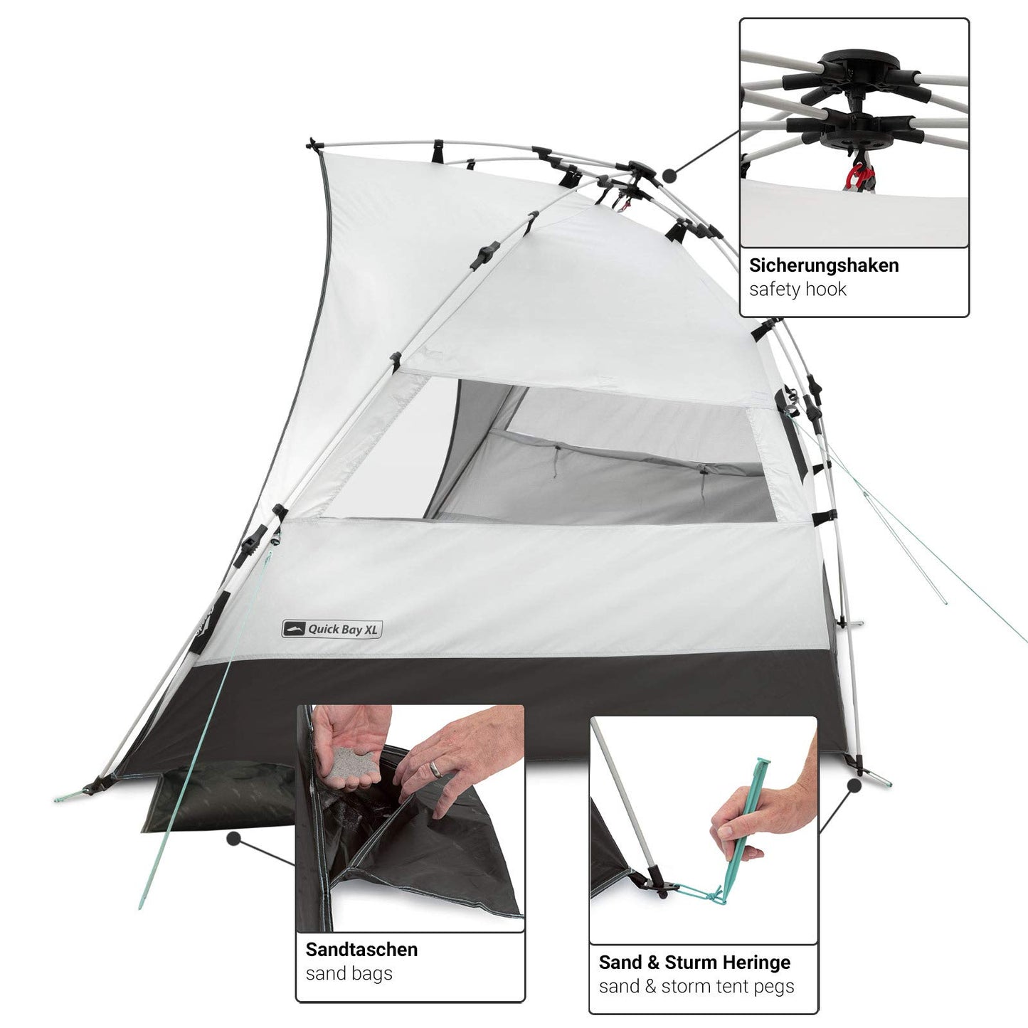 qeedo Quick Bay Pro beach tent with UV protection (UV80) beach shelter, Quick-Up system - Warmgrey