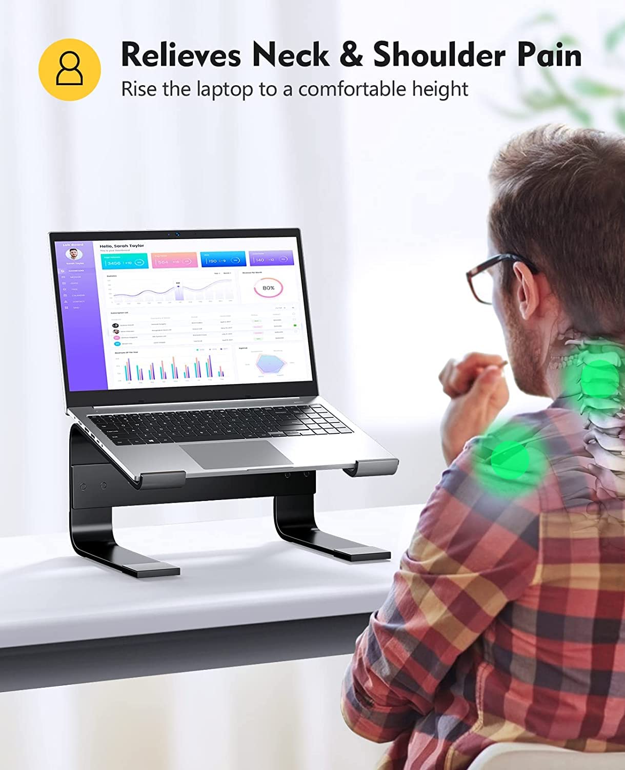 Soqool Laptop Stand, Aluminum Laptop Stand with Ventilation, Ergonomic Laptop Holder for Desk, Compatible with MacBook Air/Pro, Lenovo, Huawei, Acer, Dell, HP (10-17 inches)
