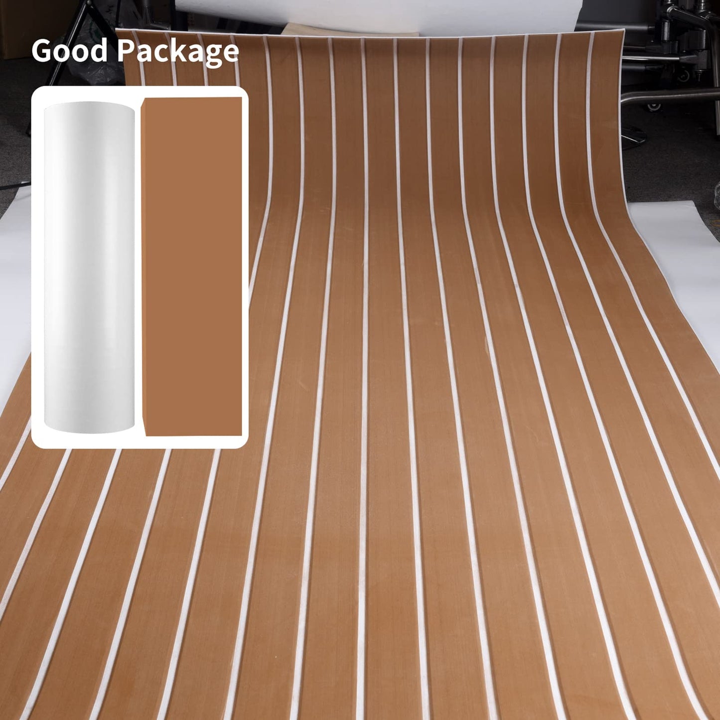 SenMore Eva Teak Self-Adhesive Foam Boat Yacht Flooring Non-Slip Mat Marine Deck Hardware for Boats Yacht Marine Carpet with Self-Adhesive Backing, 240x90cm