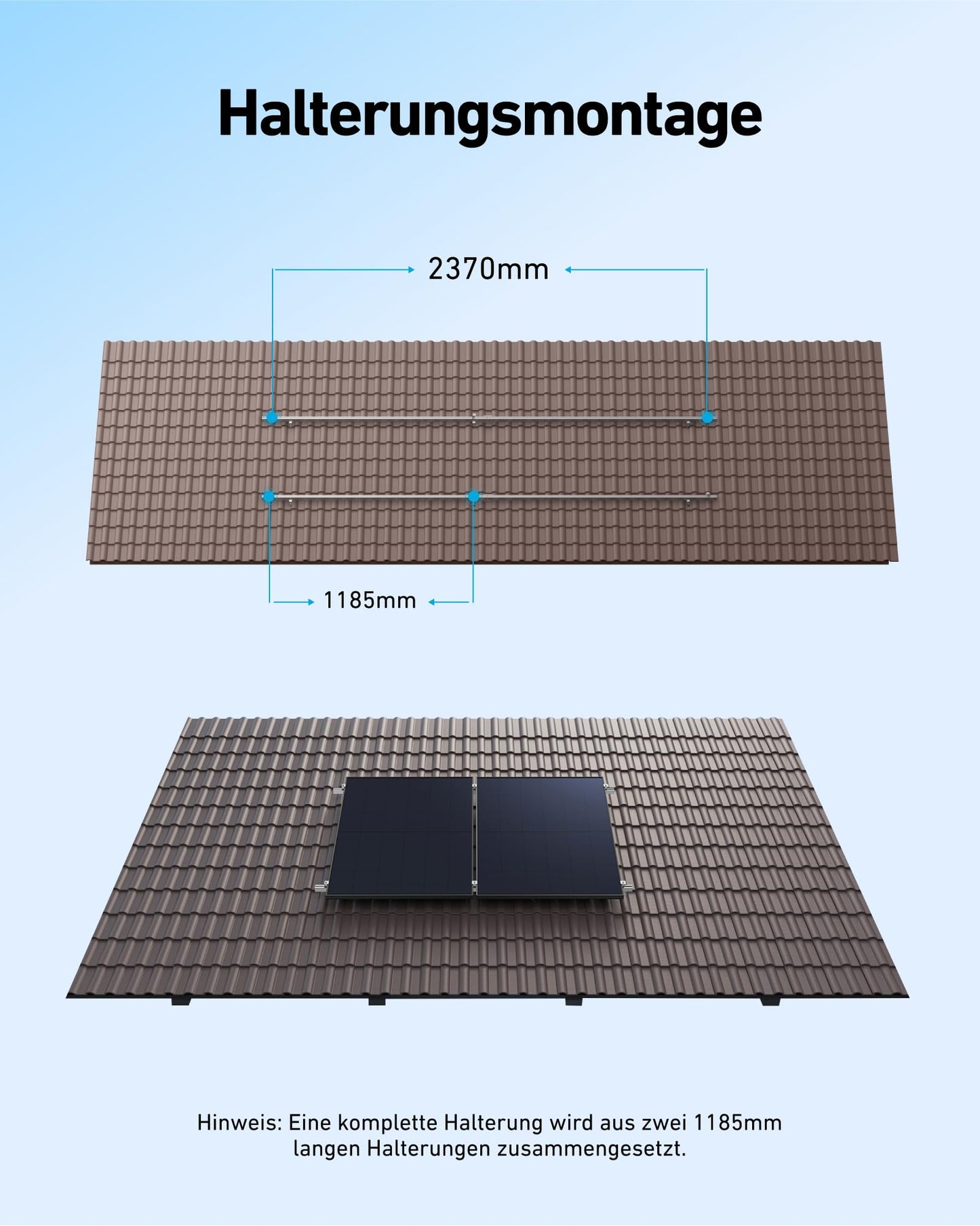 Anchor SOLIX pitched roof mounts, 2-panel, tile roof, aluminum alloy, weatherproof and sturdy, silver color, solar panel mounting for balcony solar systems