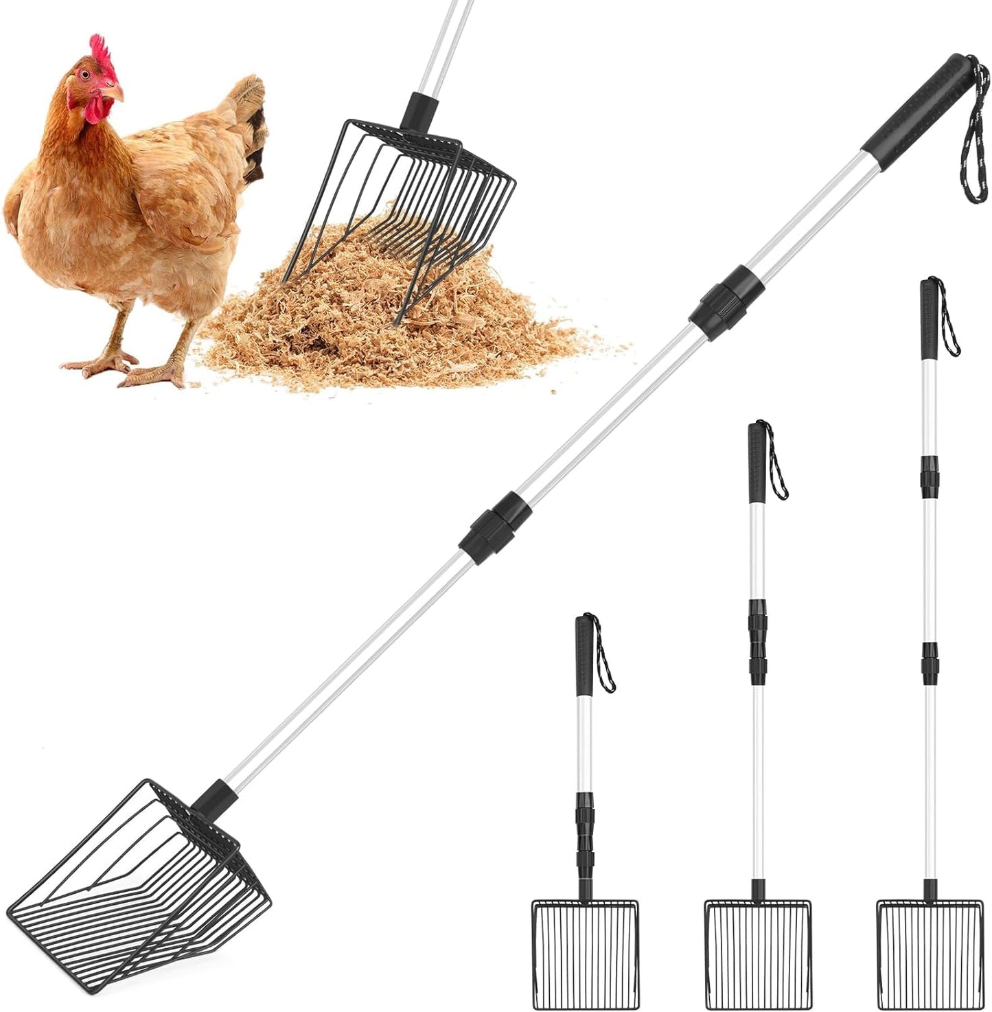 2pcs Chicken Coop Accessory Chicken Poop Scooper Adjustable Poultry Shovel for Cleaning Sieve Scoop for Chicken Coop Separating FECES and Debris from Sand Chicken litter Shovel Accessory