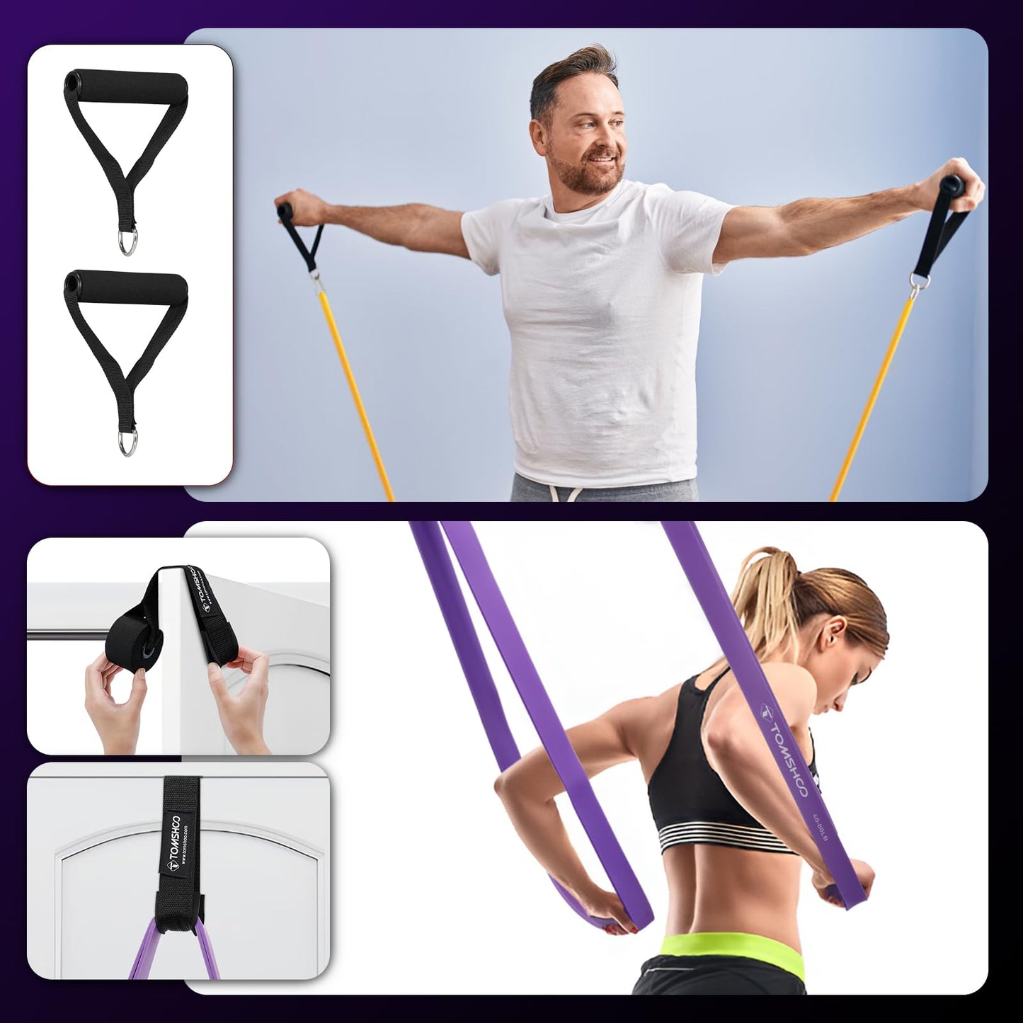 TOMSHOO Resistance Bands Set, Fitness Bands Pull-up Band Training Band with Door Anchor, Handles, Storage Bag, Multiple Resistance Levels, for Strength Training, Stretching