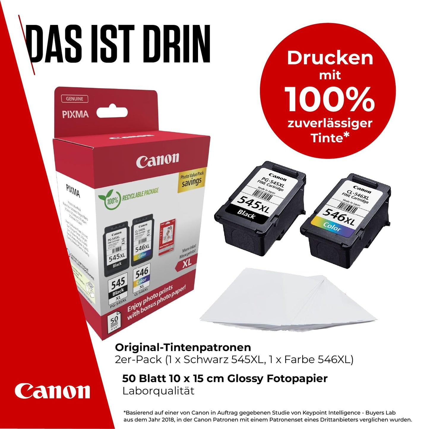 Canon Ink Cartridges & Paper Multipack - PG-545XL/CL-546XL Original Printer Cartridges 2-Pack (1 x Black, 1 x Color) & 4x6 Photo Paper (50 Sheets)