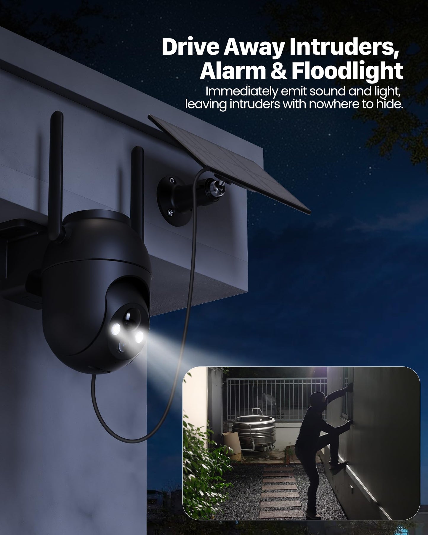 VIMKIM 2 Pack-Black Outdoor Security Camera with Battery 360 Degree WiFi Camera Solar Panel Motion Sensor Home Security Monitor Wireless IP66