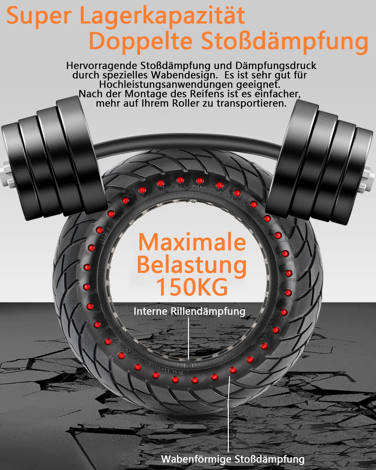 "VOLOHAS 60/70-6.5 Solid Rubber Tires 10*2.5 for Segway Ninebot Max G30/G30E/G30LP electric scooter front or rear Honeycomb Tires Anti-slip Puncture-proof (Red Dot 2 PCS)"