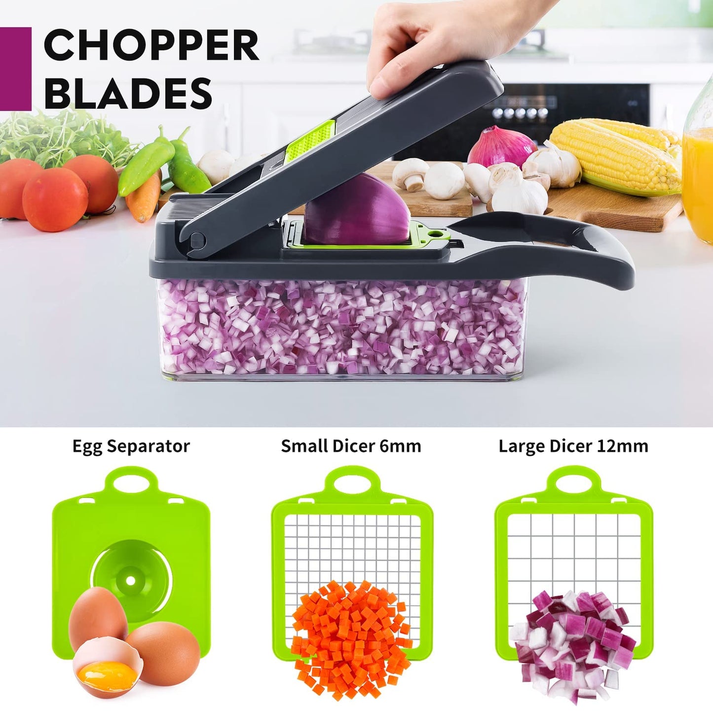 iPalamila Vegetable Cutter - Dicer - Vegetable Chopper Dicer - Vegetable Slicer - Suitable for cubes, slices, 14 in 1 Multifunctional Cutter Onion Chopper Salad Cutter Mandoline, ABS