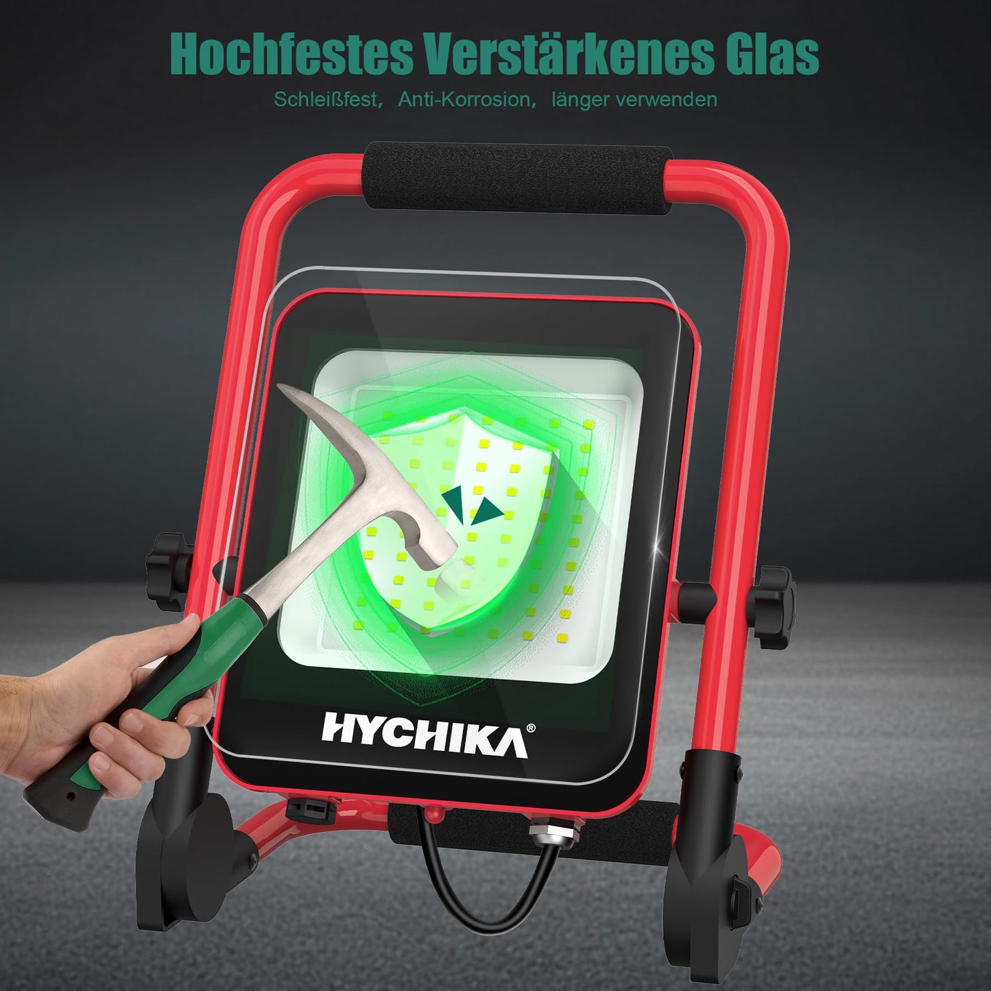 HYCHIKA LED construction spotlight, 50W 5500LM work light, LED work light with plug, IP65 waterproof construction spotlight LED with 3M cable, portable construction spotlight for workshop or construction site, garage, 6500K