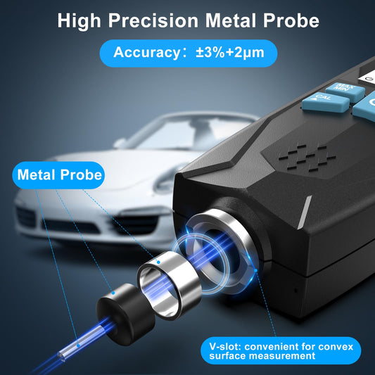 Automotive paint gauge, DURFICST paint thickness gauge for cars, with automatic digital calibration and data storage, paint thickness gauge for car, Fe/NFe automatic detection.