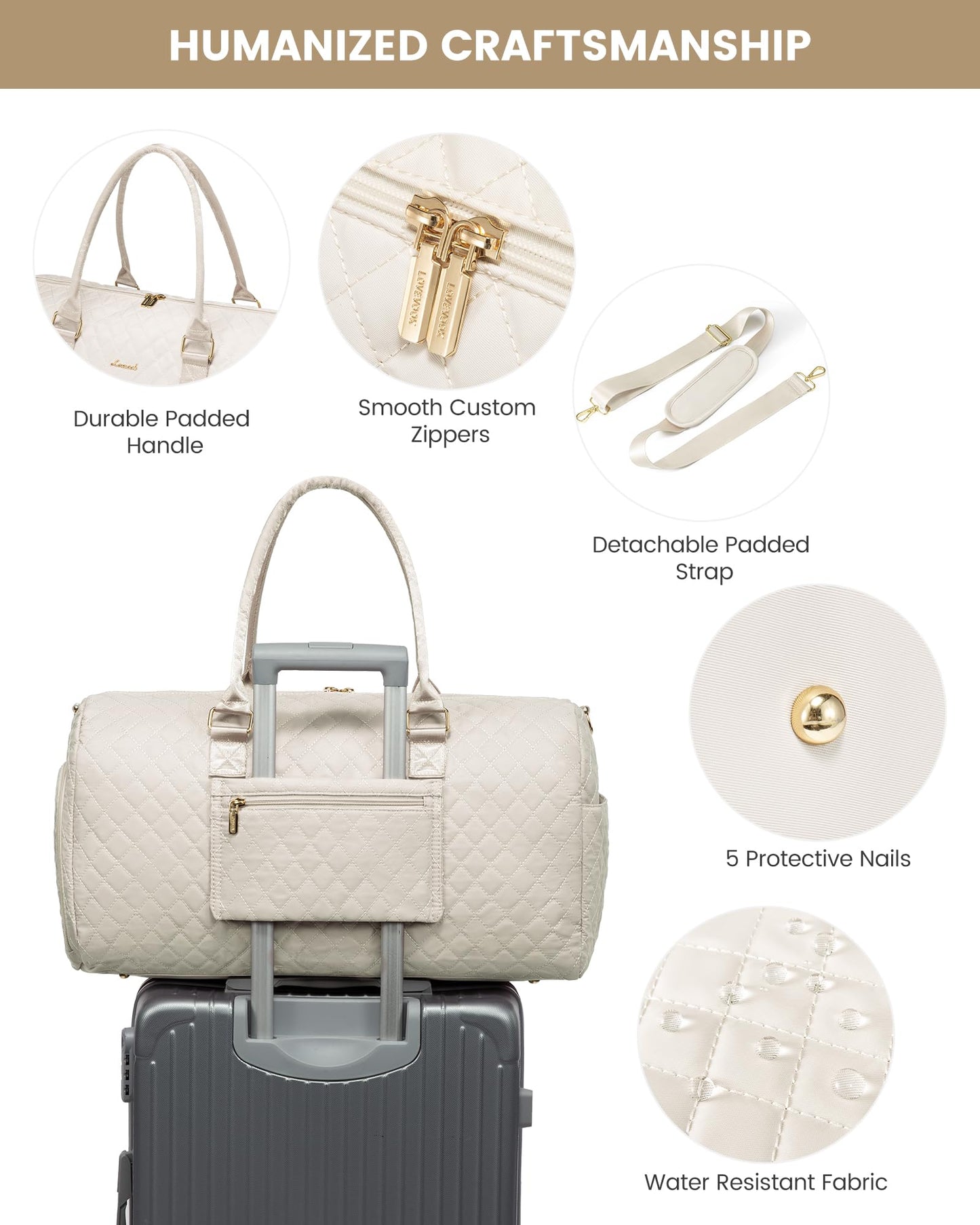 LOVEVOOK Travel Bag for Women, Weekender Sport Bag with Hospital Bag for Birth, Toiletry Bag, Shoe Compartment & Wet Pocket, Waterproof Gym Bag, Carry-on Bag for Airplane Travel, Beige