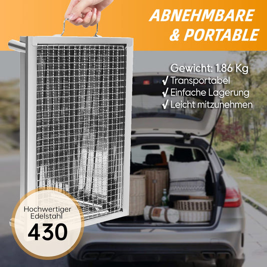 SunJas picnic grill stainless steel charcoal grill small portable camping grill detachable BBQ grills for outdoor garden party etc. (40 x 28 x 21.5 cm)