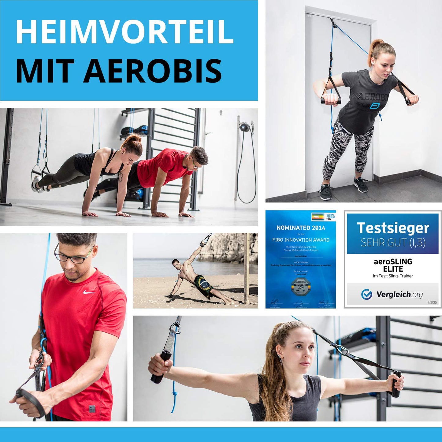 aerobis® aeroSling Elite Plus suspension trainer set PRO | Sling Trainer full body workout with pulley, door anchor | Video instruction + training plan
