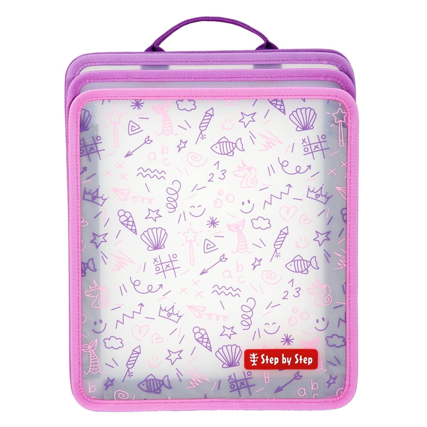 Step by step Folding magazine file, pink, with 3 compartments for magazines, file folders, notepads, A4 size, with extra tab for 30 cm ruler.