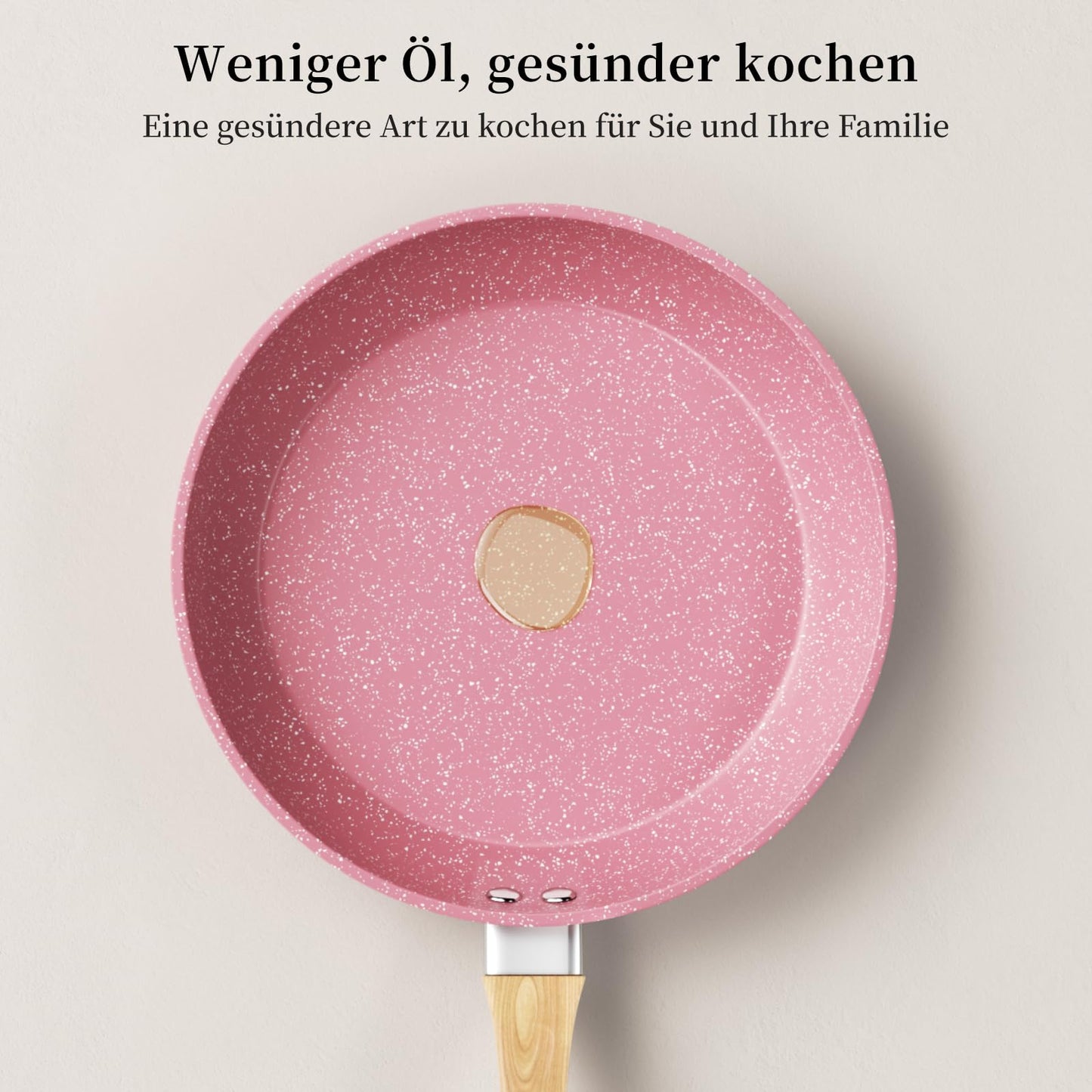 Innerwell 24 cm non-stick frying pan, induction pan with ceramic coating, professional quality omelette pan, healthy granite pan, oven-safe, PFOA-free, pink.