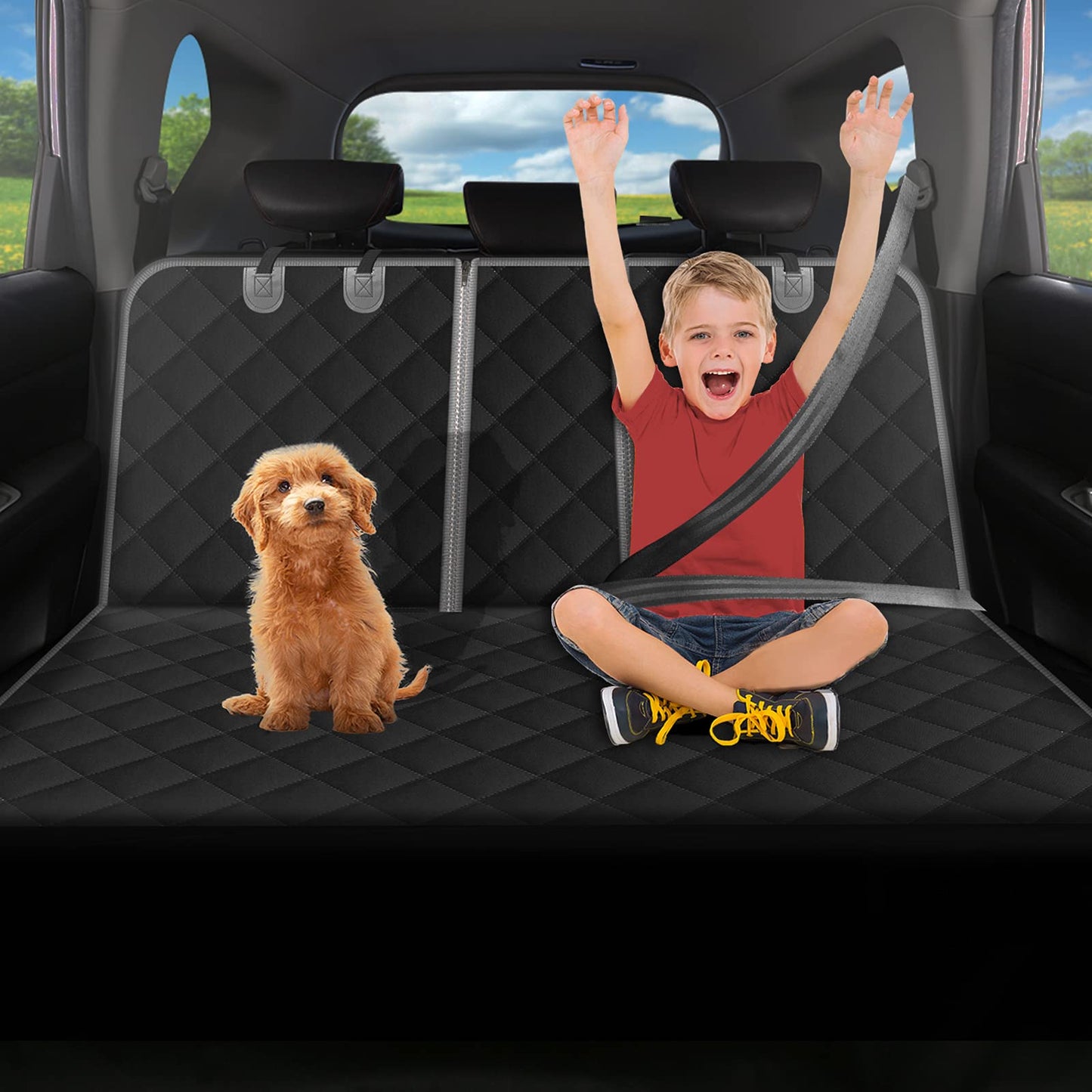 Alfheim dog car seat cover, waterproof and non-slip back seat cover, scratch-resistant and washable dog car seat cover protection universal for trucks, SUVs (black)