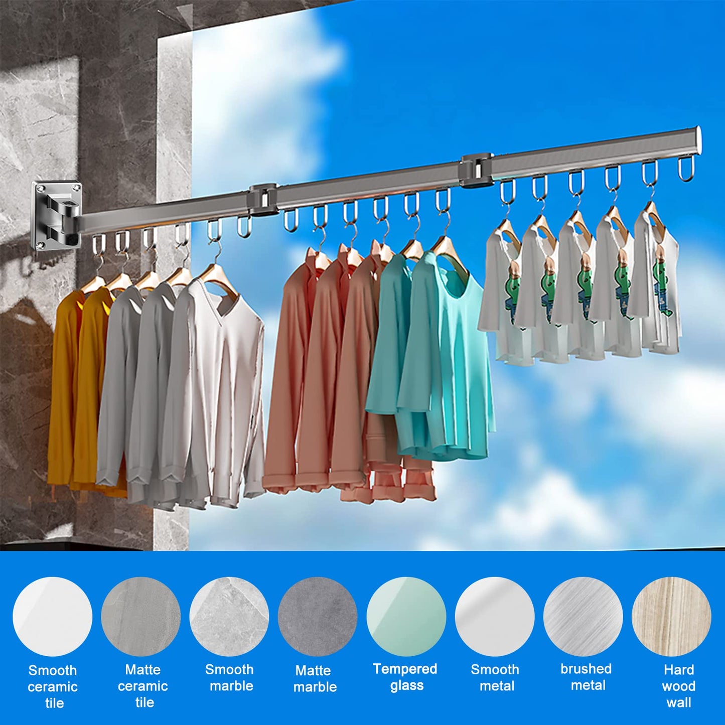 AISIR Wall-Mounted Clothes Drying Rack, Aluminum Clothes Hanger Laundry Dryer Foldable for Balcony, Bedroom - Black