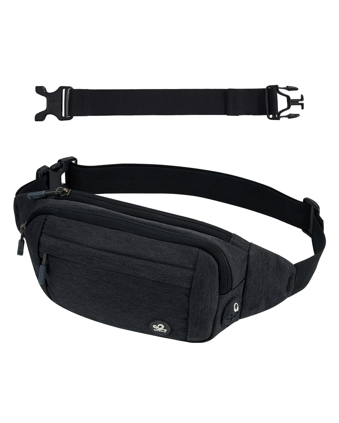 WATERFLY Waist Bag for Men and Women: Small Belt Bag Sport Bum Hip Bag for Men Women Waist Fanny Pack with Extension Belt for Travel Hiking Dog Training Outdoor Black Gray