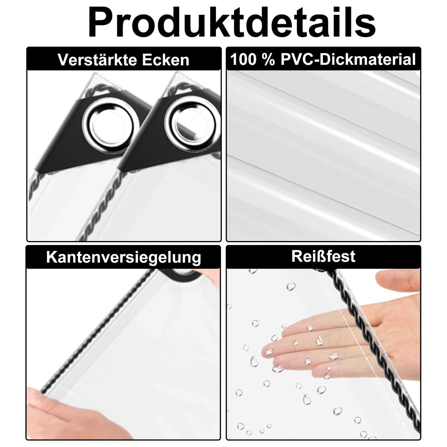Waterproof, Tear-resistant Transparent Tarpaulin with Eyelets, 0.3mm thick Multifunctional PVC Protective Cover, for Car, Camping, Garden Furniture, with Rope and Cable Ties, 420g/m² (2.4X3M)