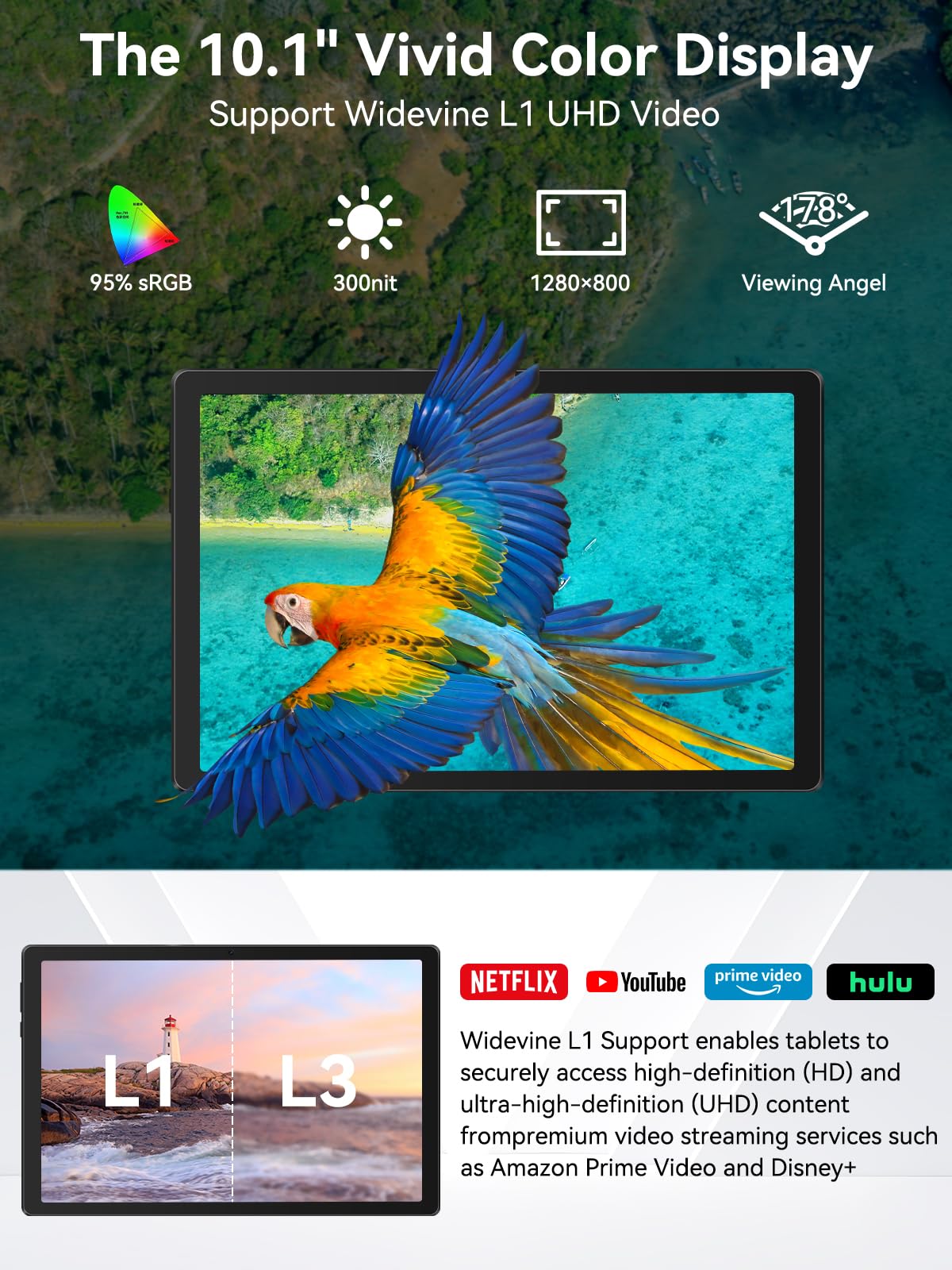 Whitedeer 10" Android 14 Octa-Core Tablet with Charging Dock Speaker, 14GB RAM+64GB ROM, AI Cloud Album & 8 White Noise Types, 1280x800 HD, 5MP+8MP Camera, Wi-Fi 6 & BT 5.3 (Black)