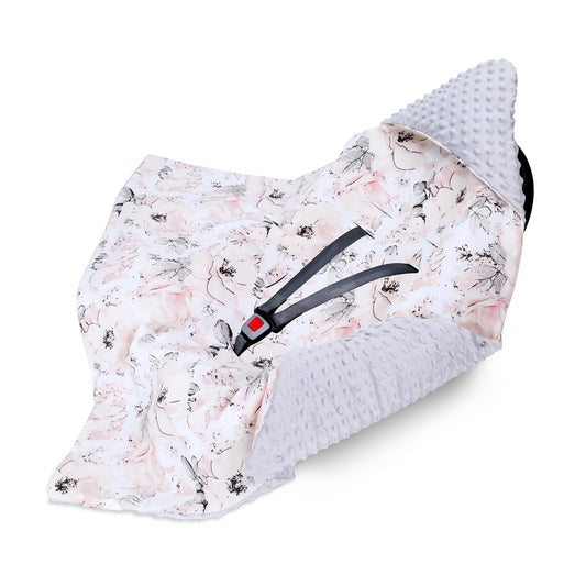 Impact blanket for infant car seat, baby blanket 90x90 cm - footmuff for stroller and car seat. All-season use for newborns and toddlers. Compatible with 3 and 5 point harness. Made of Minky Oeko-Tex fabric.